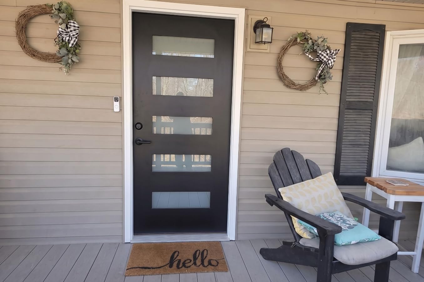 Modern Linear Horizon Front Entry Door, 36x80'' White Primed Paintable Exterior Door, Prehung Galvanized Steel Security Door, Frosted Privacy Glass (White, Right Hand Inswing-Style B) customer photo 1