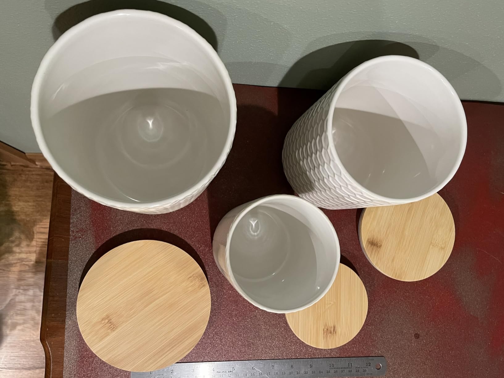 Kook Ceramic Storage Containers, Embossed Pantry & Bathroom Canisters with Airtight Bamboo Lids, Dishwasher Safe Stoneware Jars (40, 65, 100 oz), Set of 3, Narbonne Collection (Ivory) customer photo 1