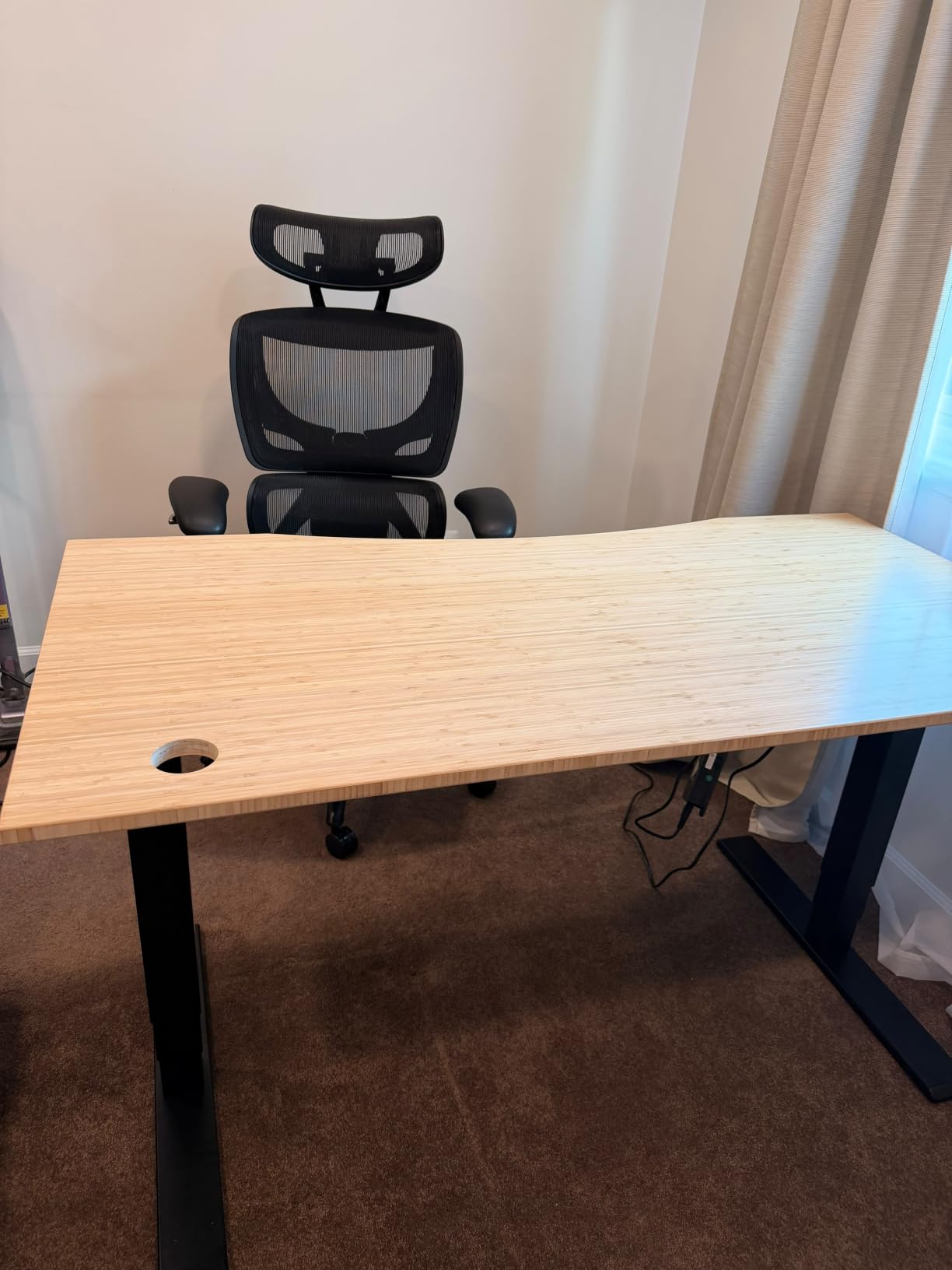FLEXISPOT E6 MAX Bamboo 55x28 Inch Dual Motor 3-Stage Heavy Duty Standing Desk, 330lbs Weight Capacity, Height Adjustable Desk w/Cable Management & Wheels (Solid Walnut Bamboo Desktop + Black Frame) customer photo 1