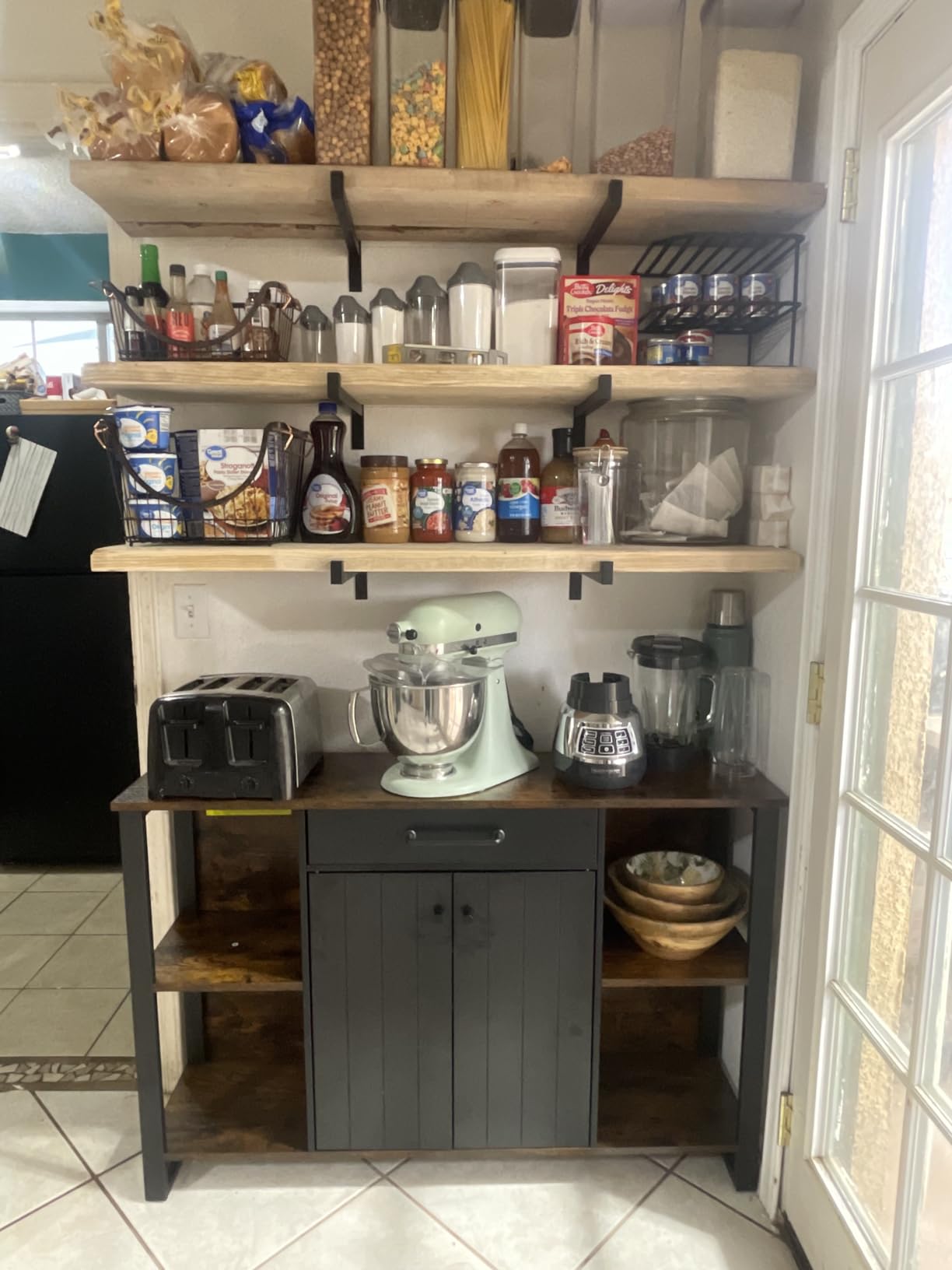 VASAGLE Siren Collection - Buffet Cabinet, Farmhouse Coffee Bar Cabinet with Drawer, Adjustable Shelf, Double Doors, Sideboard, 15.8 x 28.4 x 31.5 Inches, Taupe Brown ULSC521TA01S customer photo 1