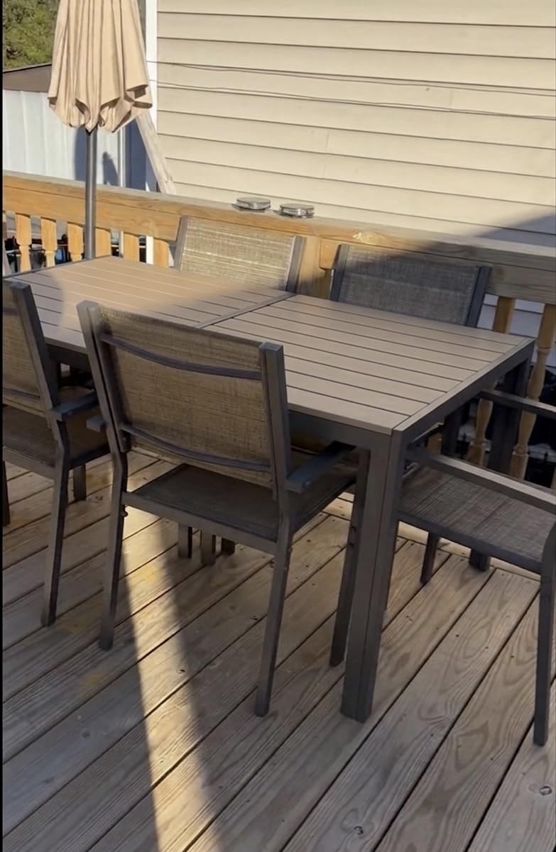 7-Piece Patio Table and Chairs Set for 6, All Weather Patio Dining Sets | Outdoor Dining Set with 6 Textilene Chairs and 1 Rectangular Metal Table for Backyard, Garden and Poolside, Warm Grey customer photo 2
