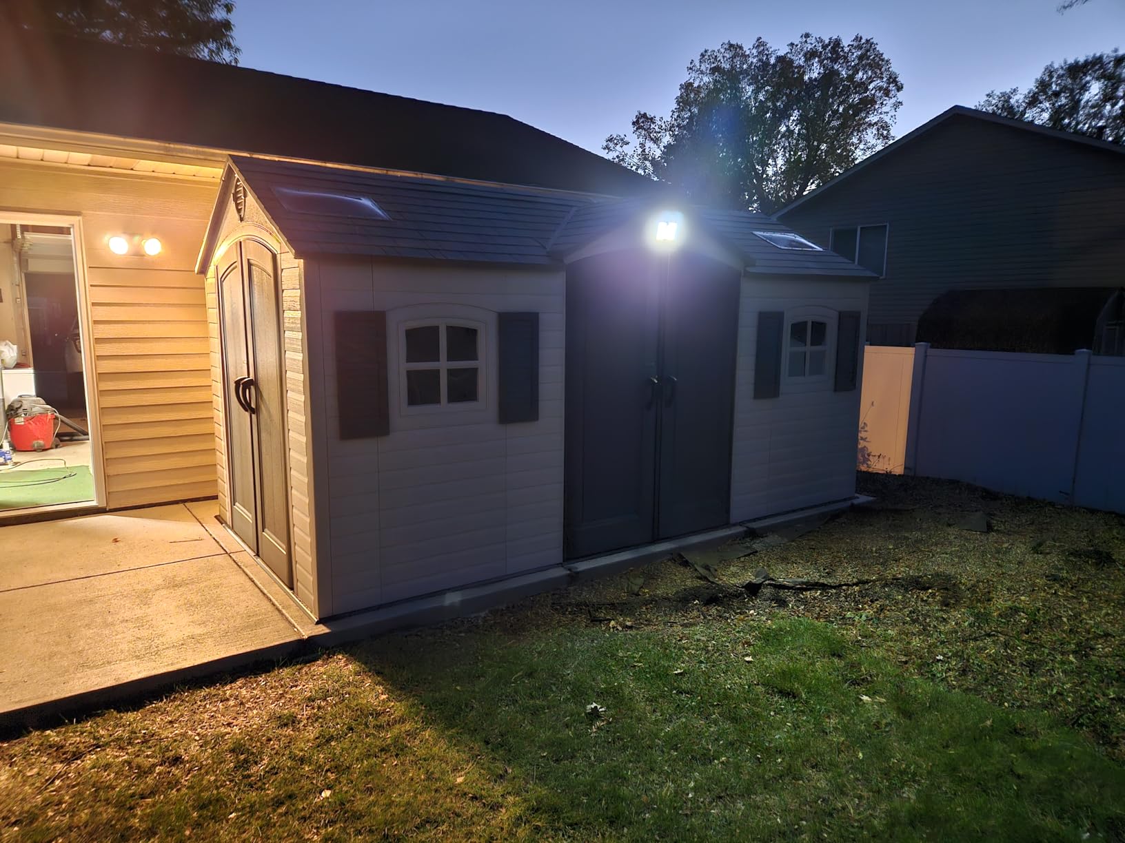 Lifetime 15×8 Ft Dual‑Entry Outdoor Storage Shed, Steel‑Reinforced, UV‑Protected, Weather‑Resistant Backyard Garden Shed with Skylights, Windows & Shelving, Desert Sand customer photo 1