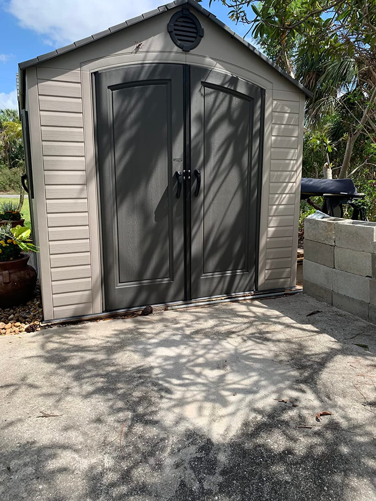 Lifetime 15×8 Ft Dual‑Entry Outdoor Storage Shed, Steel‑Reinforced, UV‑Protected, Weather‑Resistant Backyard Garden Shed with Skylights, Windows & Shelving, Desert Sand customer photo 2