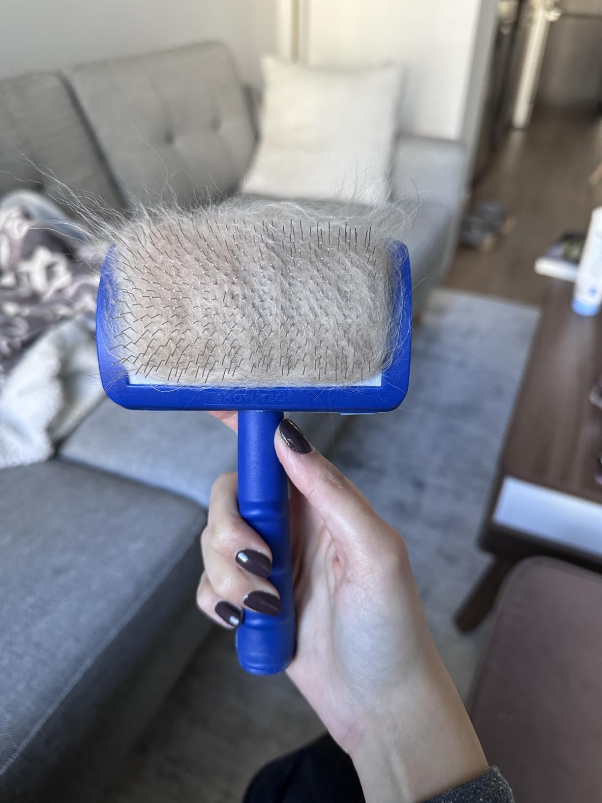 Show Tech Tuffer Than Tangles Slicker Brush for Dog Grooming with Long, Soft Pins, Medium Size, Perfect for Doodle Breeds, Angled Pins for Dematting, Remove Undercoat, Comfort Grip Handle customer photo 2