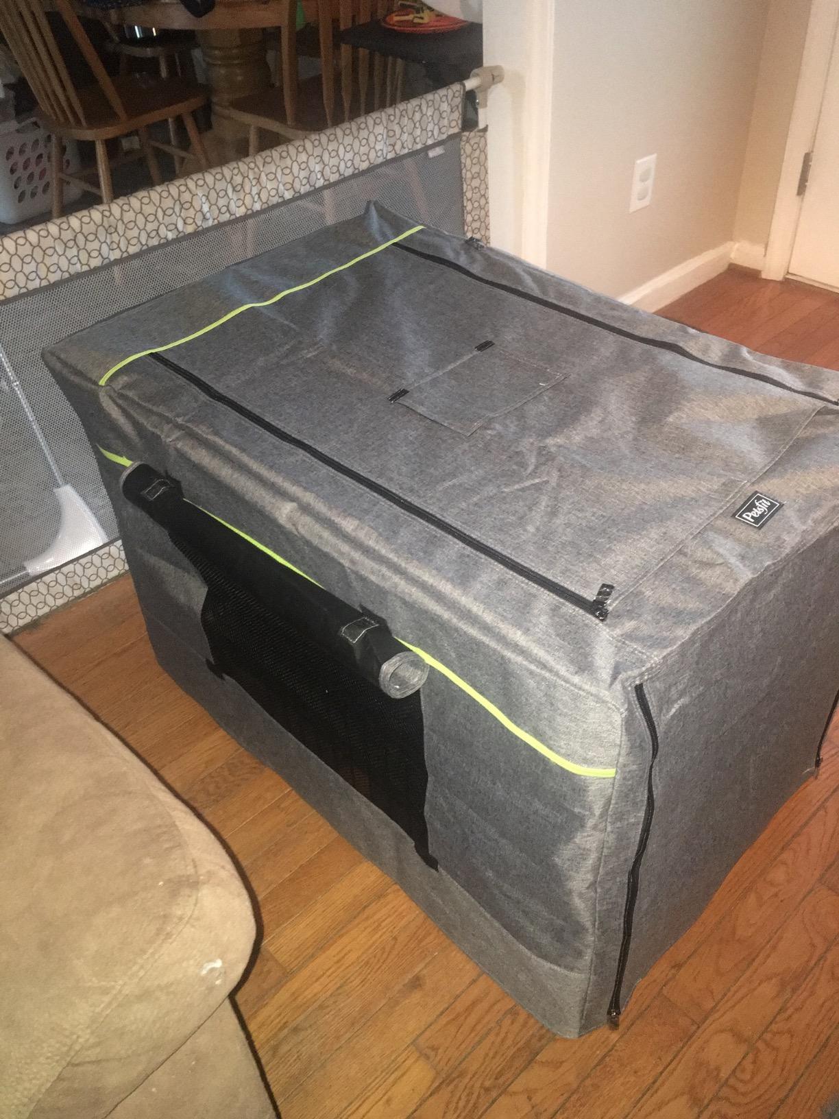PETSFIT Dog Crate Cover，30 Inch Kennel Cover for Wire Dog Crate,Double Doors, Mesh Window, Flap On The Top and Back is Detachable, Dog Cage Cover Grey customer photo 2