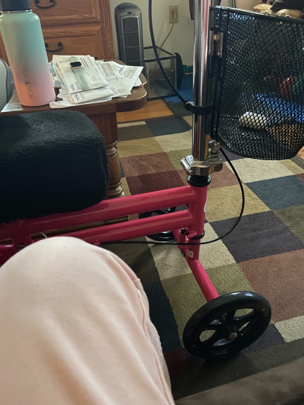 KneeRover Steerable Knee Scooter – Foldable Mobility Aid & Knee Walker with Basket for Adults, Adjustable Handlebar and Comfortable Knee Pad (Hot Pink) customer photo 2