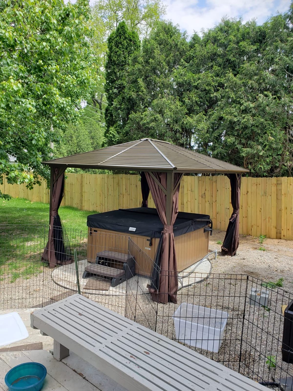 Outsunny 10' x 12' Hardtop Gazebo with Curtains and Netting, Permanent Pavilion Metal Single Roof Gazebo Canopy with Aluminum Frame and Hooks, for Garden, Patio, Backyard, Coffee Brown customer photo 2