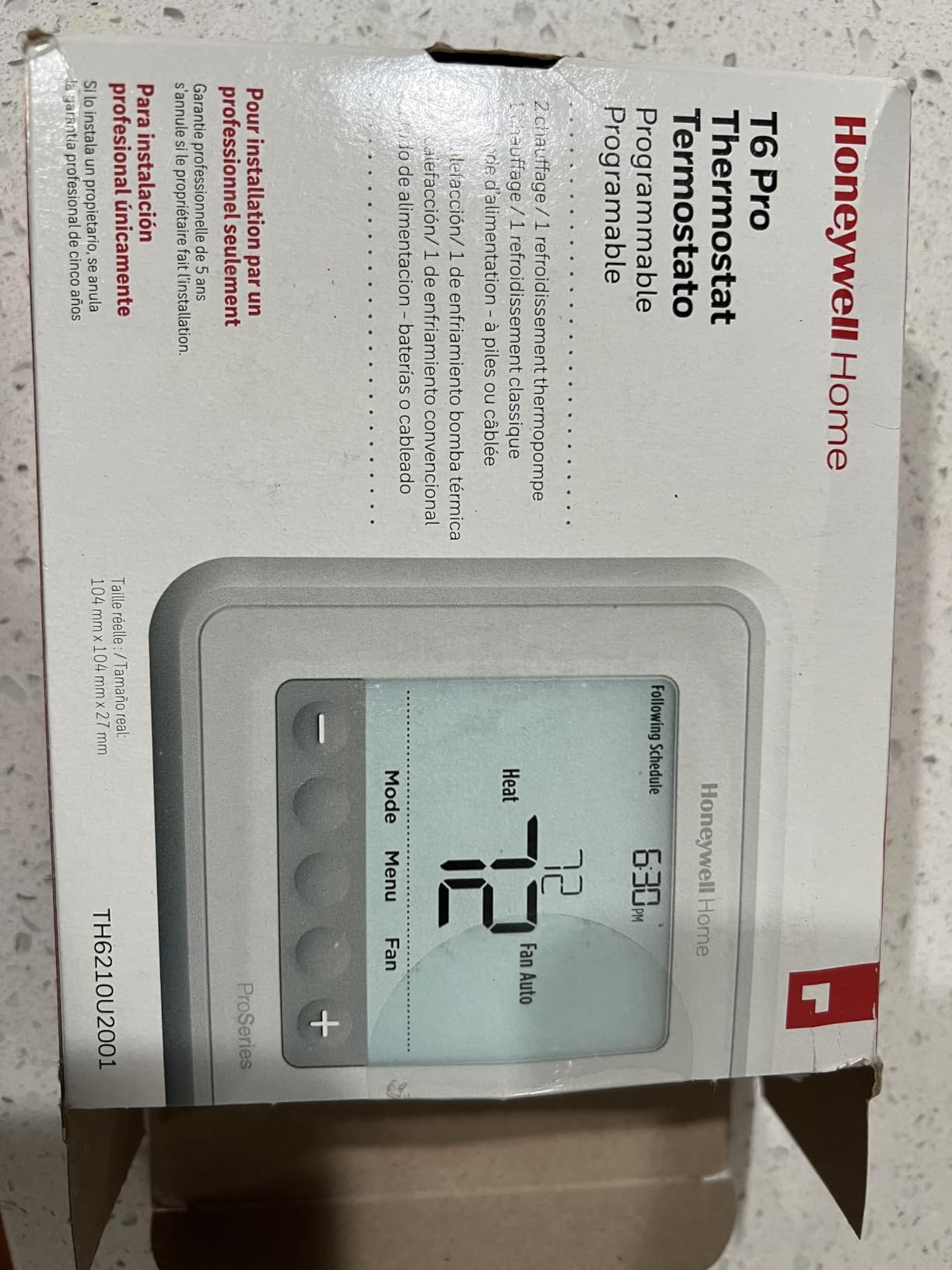 Honeywell TH6220WF2006/U Lyric T6 Pro Wi-Fi Programmable Thermostat with Stages Up to 2 Heat/1 Cool Heat Pump or 2 Heat/2 Cool Conventional customer photo 1