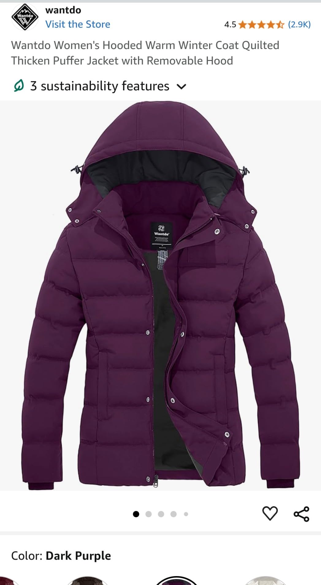 Wantdo Women's Hooded Warm Winter Coat Quilted Thicken Puffer Jacket with Removable Hood customer photo 2