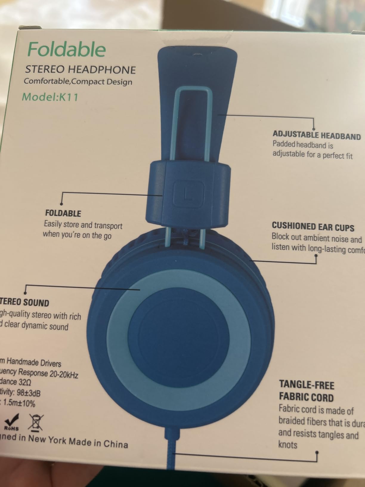 noot products K11 Kids Headphones with Wired Cord 3.5mm Jack Navy/Teal customer photo 1