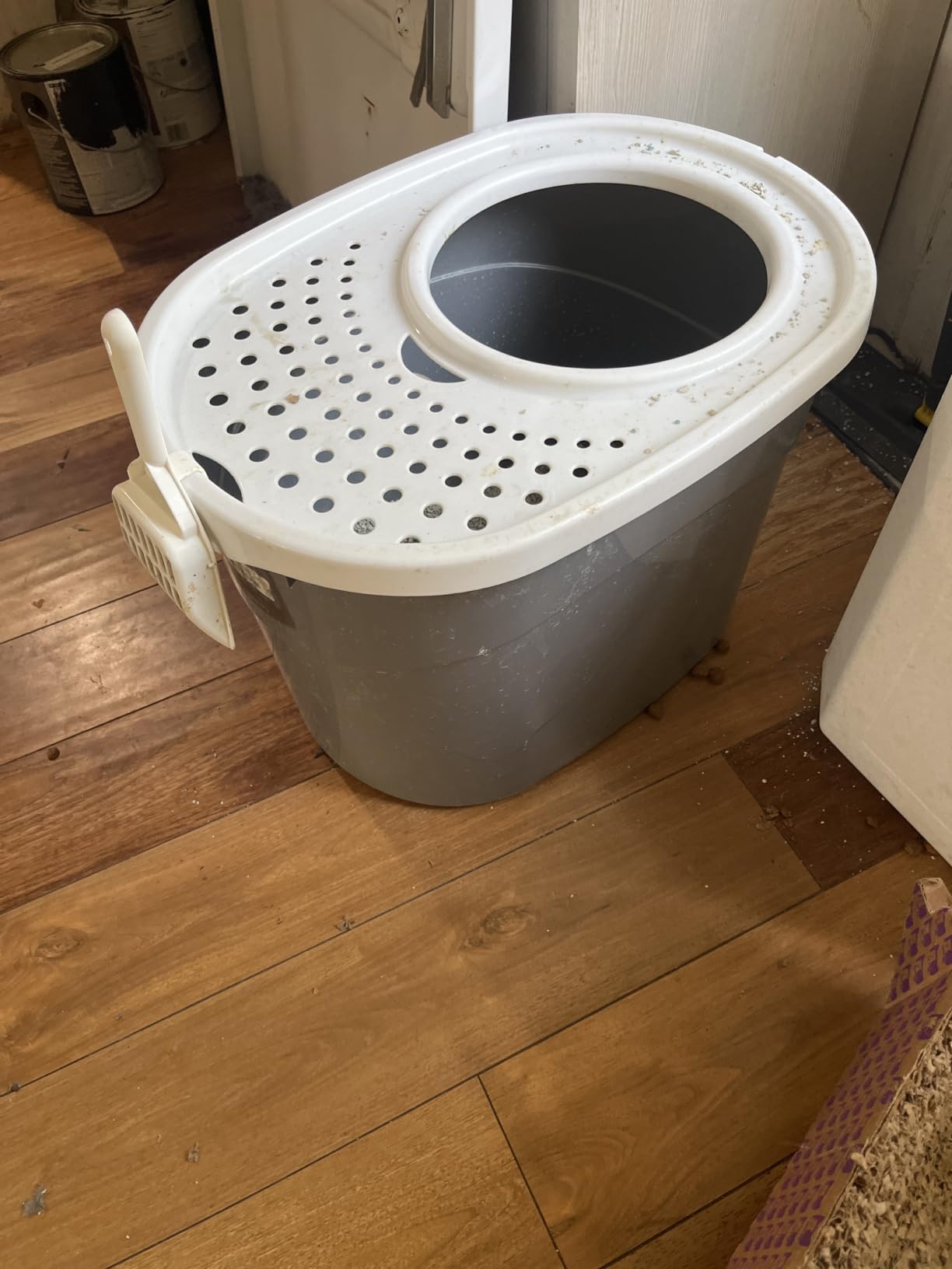 IRIS USA Large Top Entry Cat Litter Box, Hooded Privacy, Gray/White customer photo 2