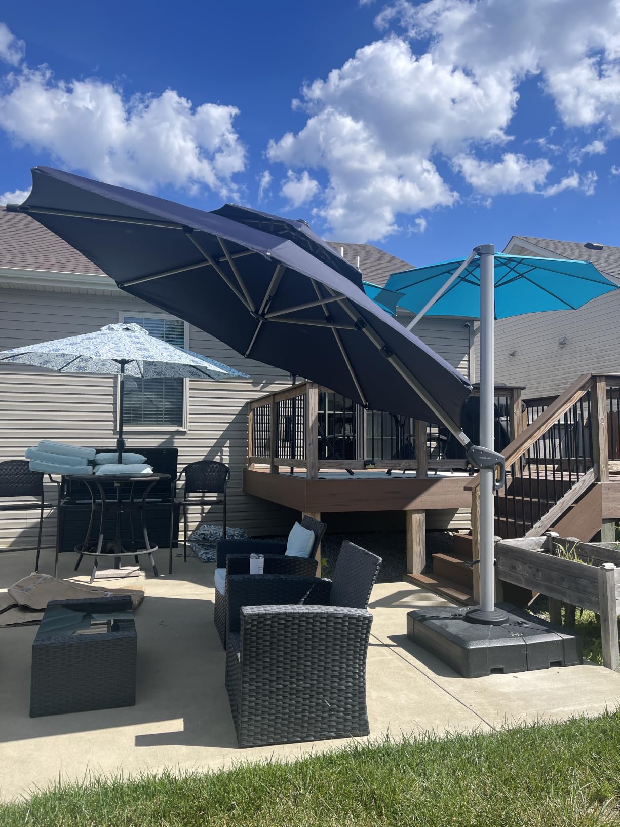 PURPLE LEAF Cantilever Patio Umbrell 11 FT Double Top, Turquoise Blue customer photo 2