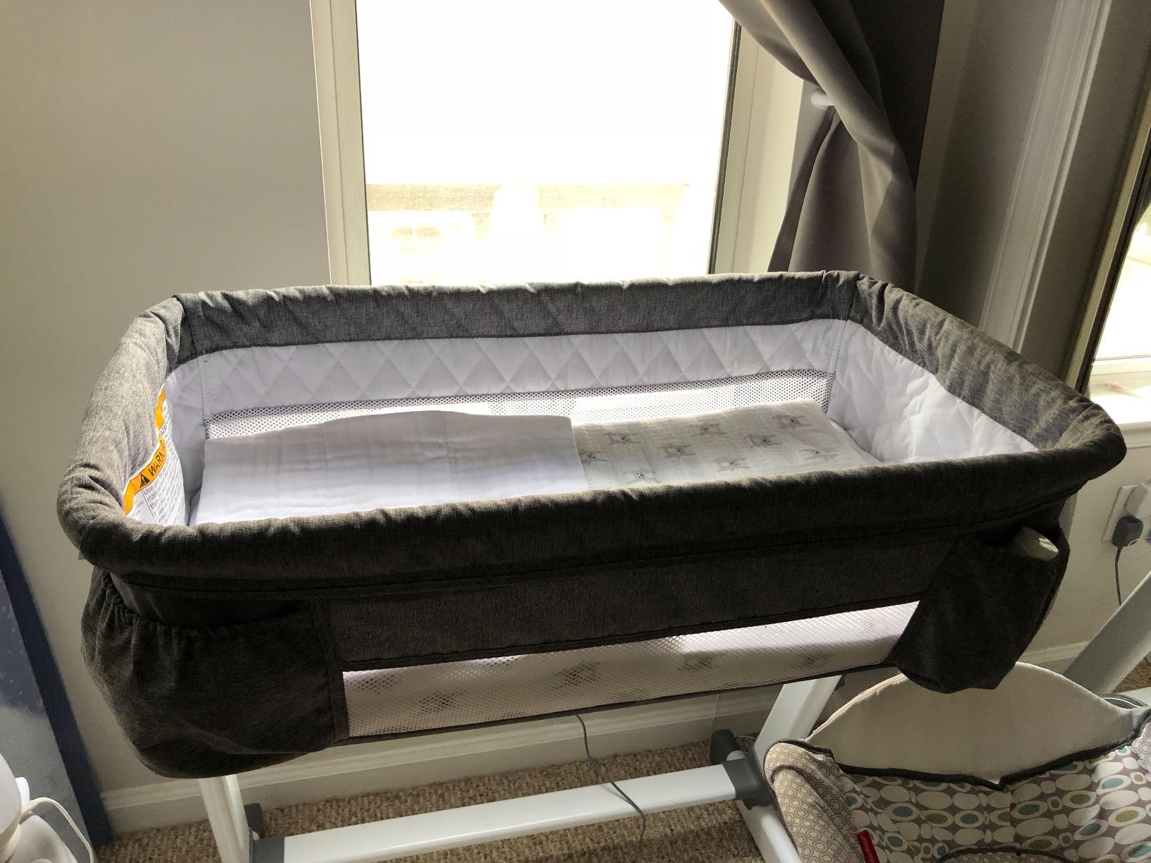 Simmons Kids By The Bed City Sleeper Bassinet - Adjustable Height Portable Crib with Wheels & Airflow Mesh, Grey Tweed customer photo 2
