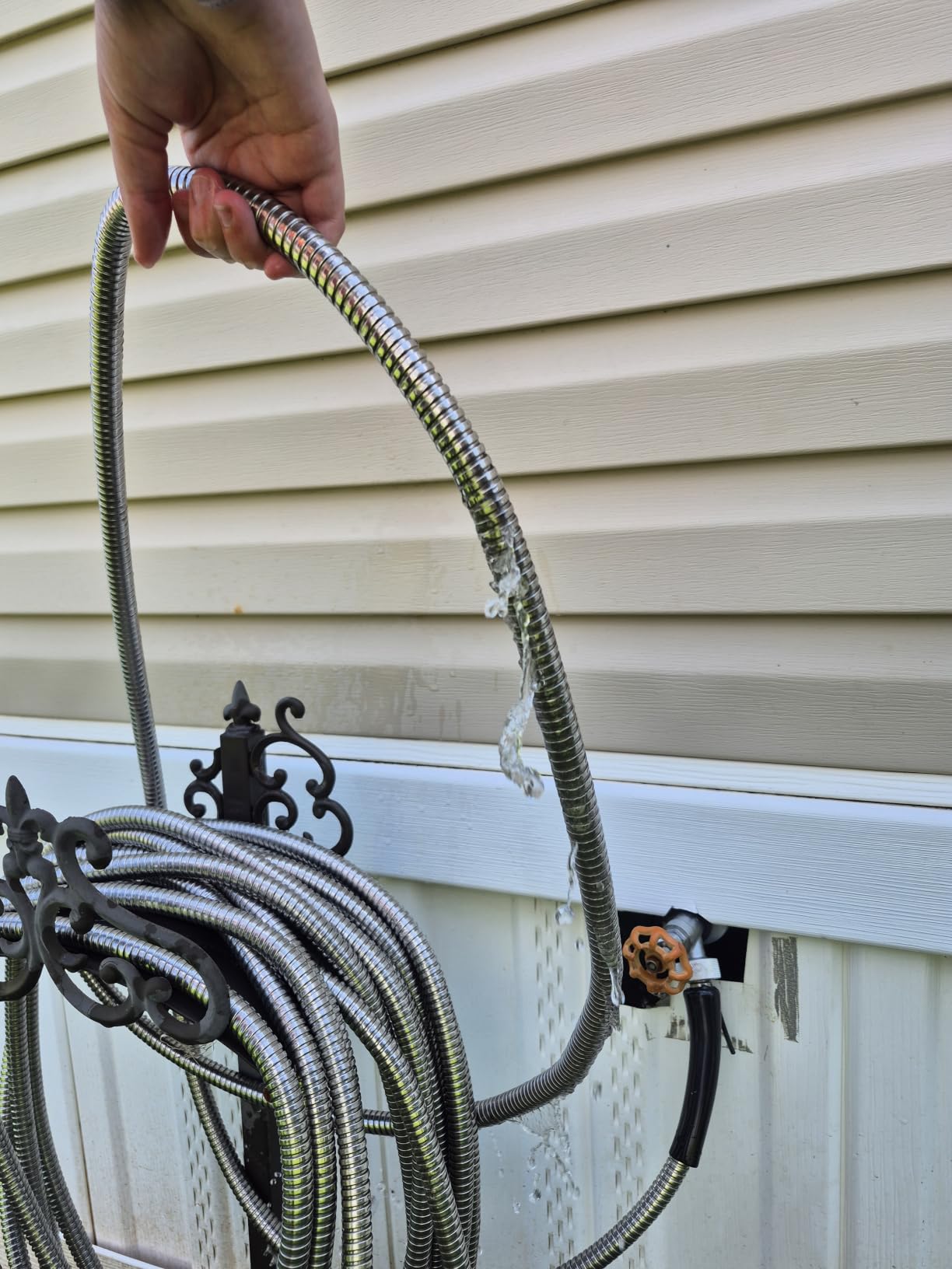 SPECILITE 50ft 304 Stainless Steel Metal Garden Hose with Blue Nozzle customer photo 1