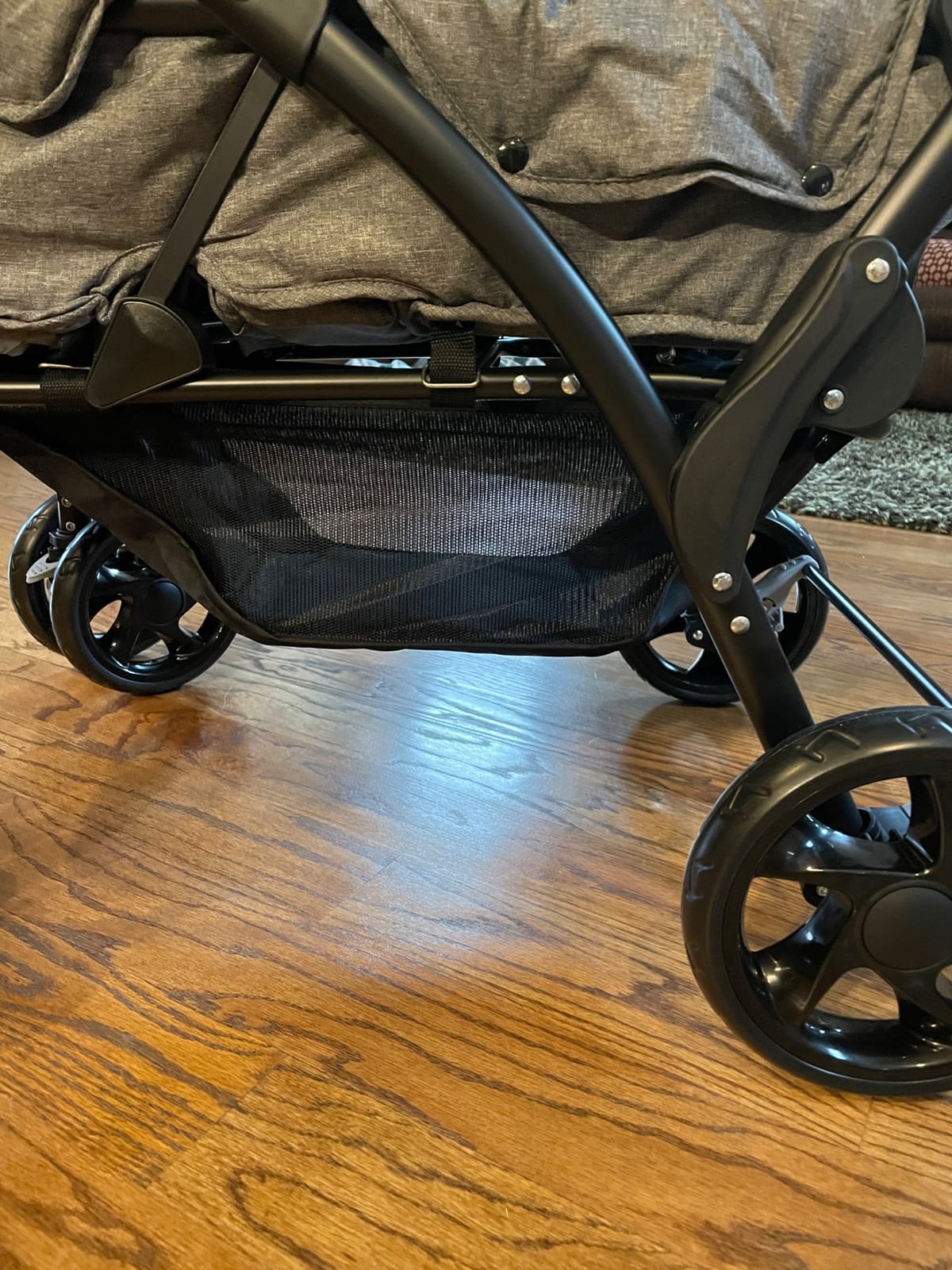 BABY JOY Double Stroller, Foldable Lightweight Twin Stroller with Tandem Seating, Adjustable Backrest/Canopy/Footrest, 5-Point Harness, Storage Basket, Newborn and Toddler (Black) customer photo 1
