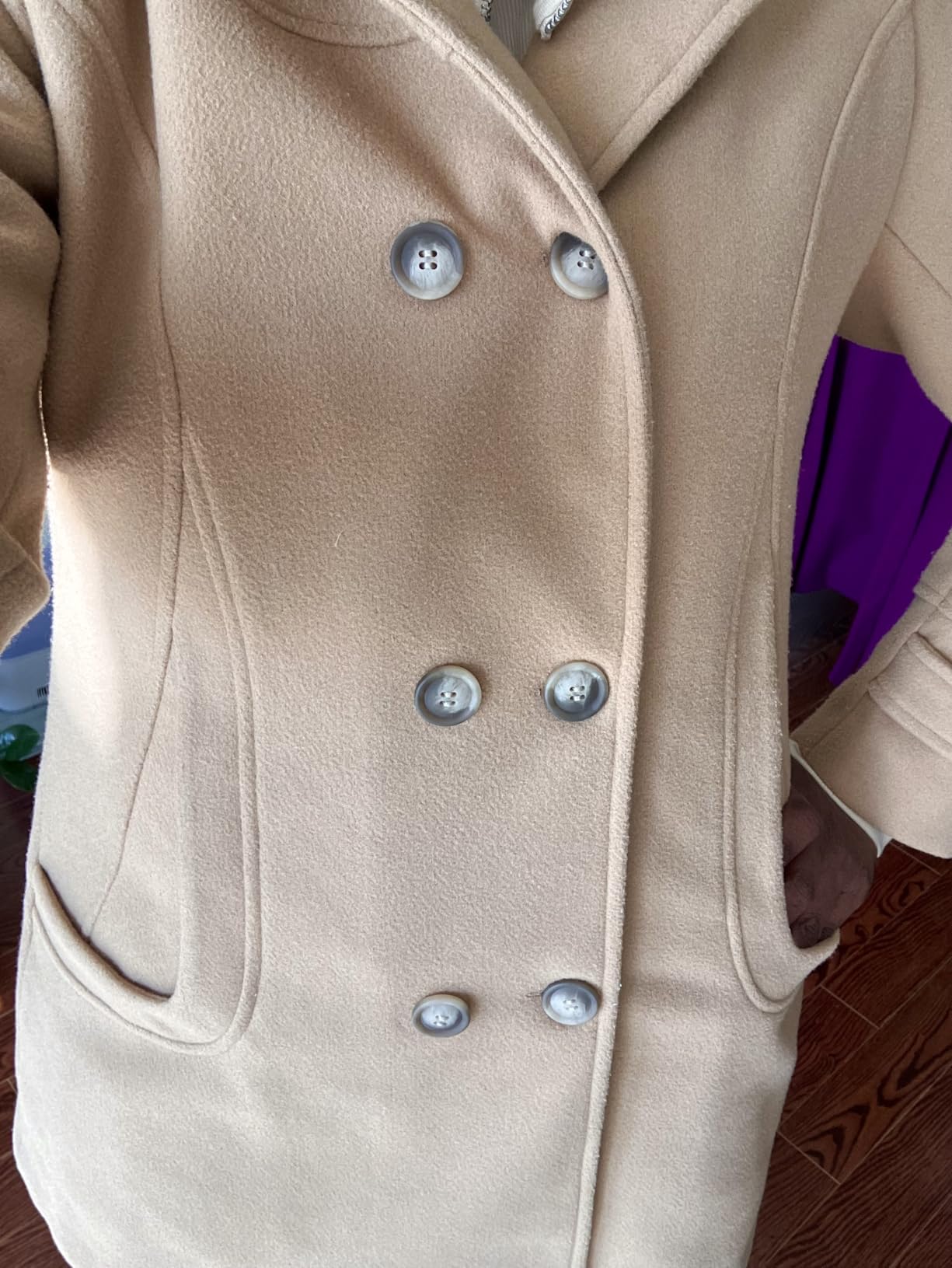 Tanming Women's Hooded Wool Blend Coat Mid Long Peacoats customer photo 2
