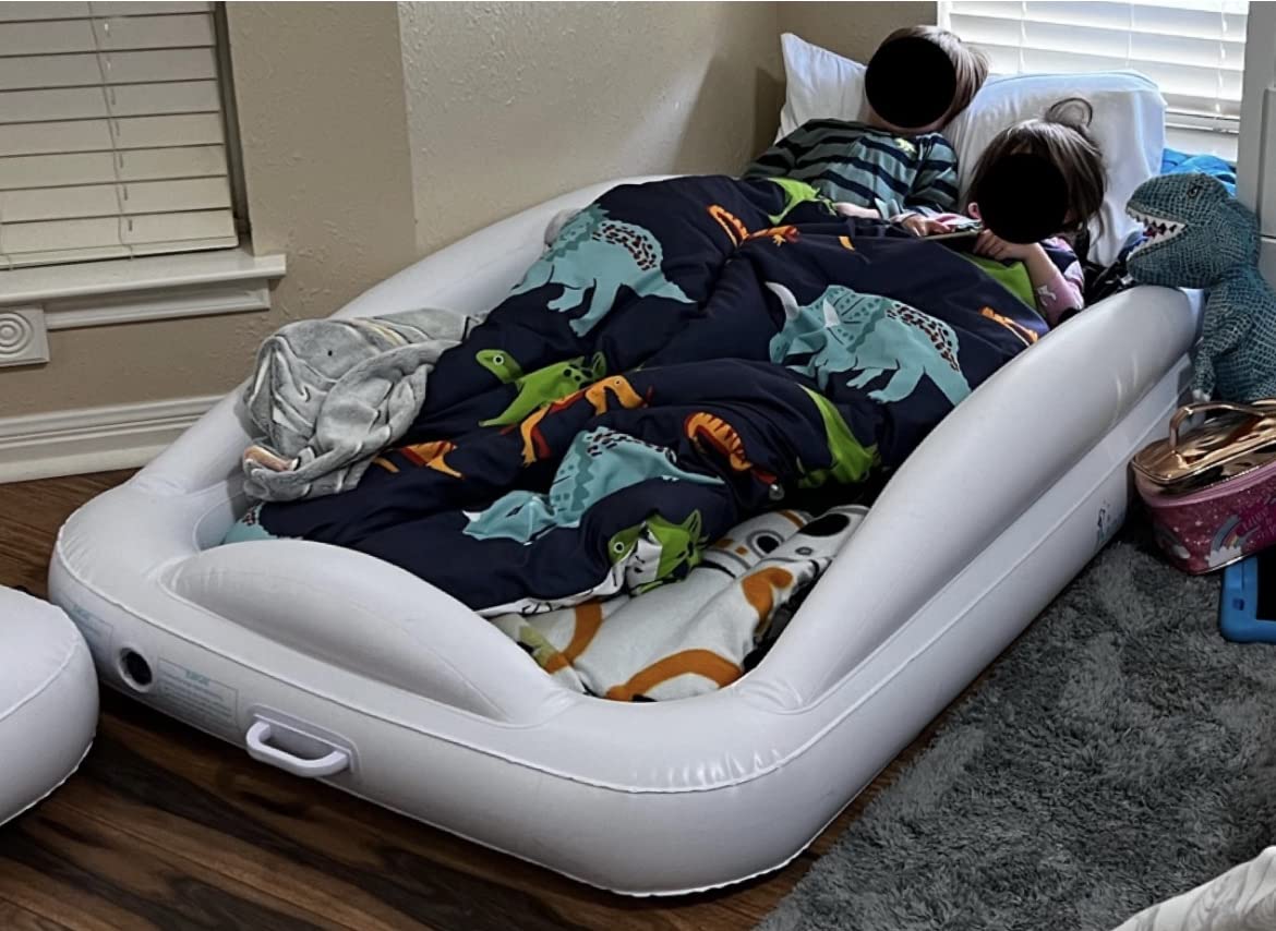 Hiccapop Inflatable Toddler Travel Bed with Safety Bumpers 4-Sided, Grey customer photo 2