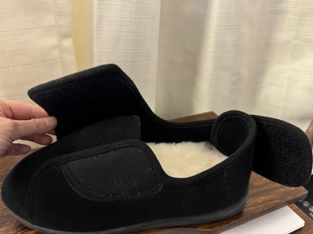 Men's Memory Foam Diabetic Slippers with Adjustable Closure, Extra Wide Comfy Warm Plush Fleece Arthritis Edema Swollen Diabetic House Shoes Machine Washable with Anti Slip Sole customer photo 2