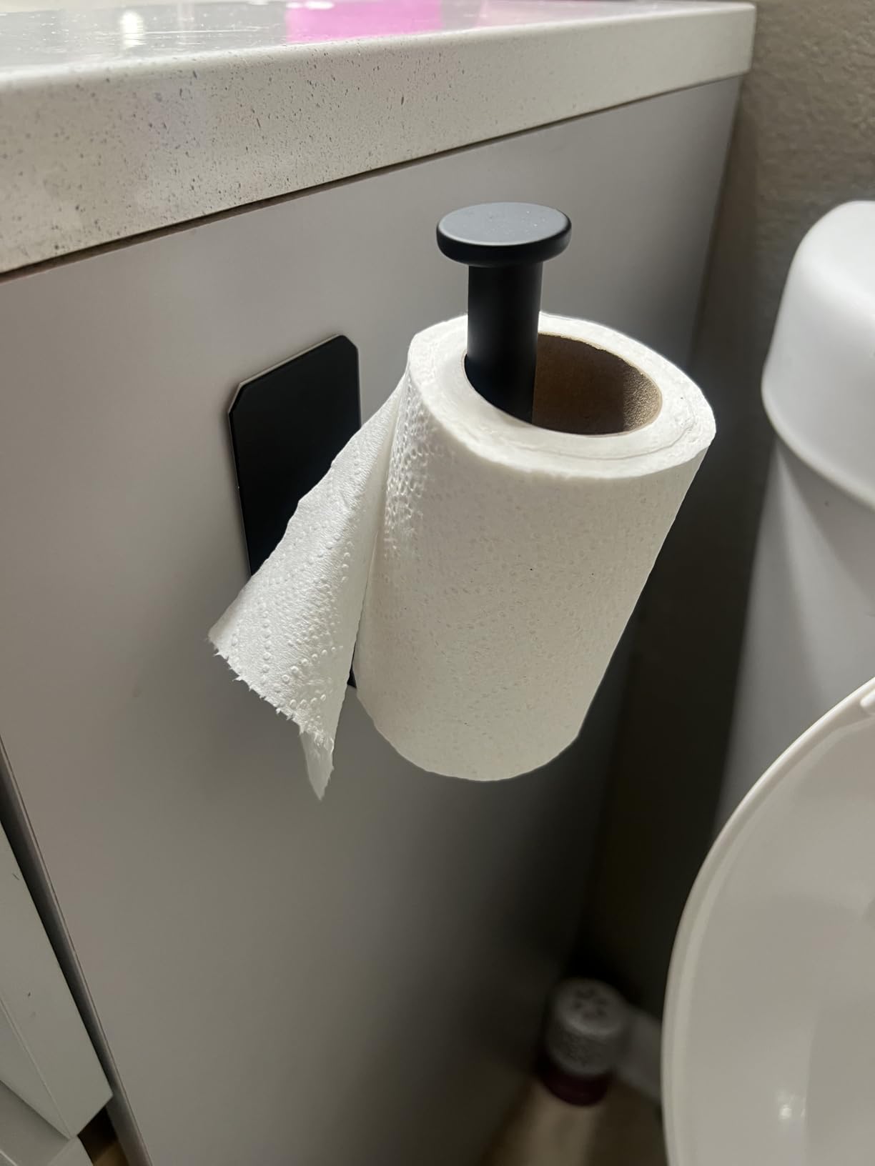 VAEHOLD Self Adhesive Toilet Paper Holder Kitchen Washroom Adhesive Toilet Roll Holder No Drilling for Bathroom Stick on Wall Stainless Steel Brushed Black customer photo 1