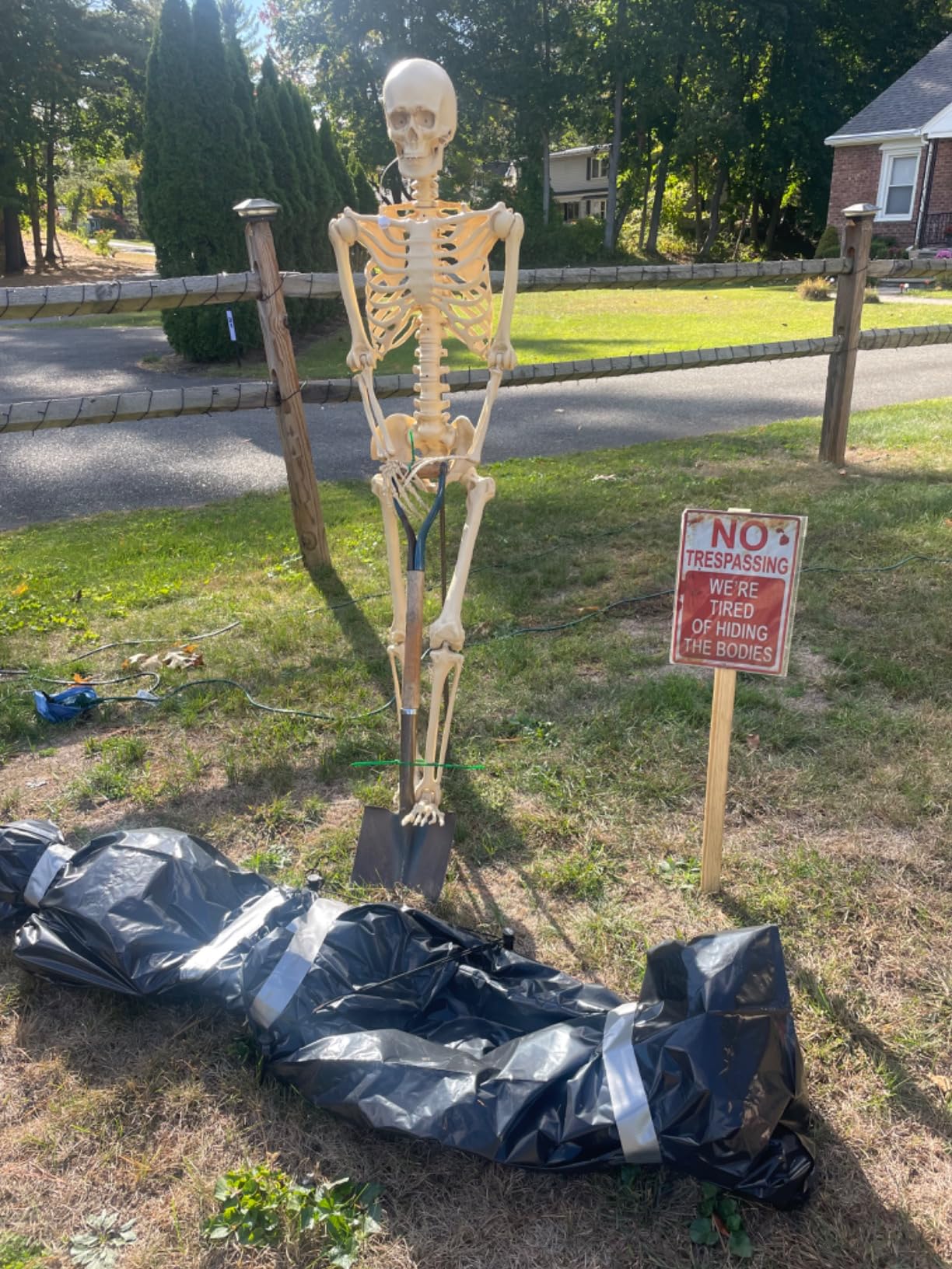 Halloween Decoration Halloween Signs Retro Fashion chic Funny Metal Tin Sign No Trespassing We're Tired of Hiding The Bodies. customer photo 1