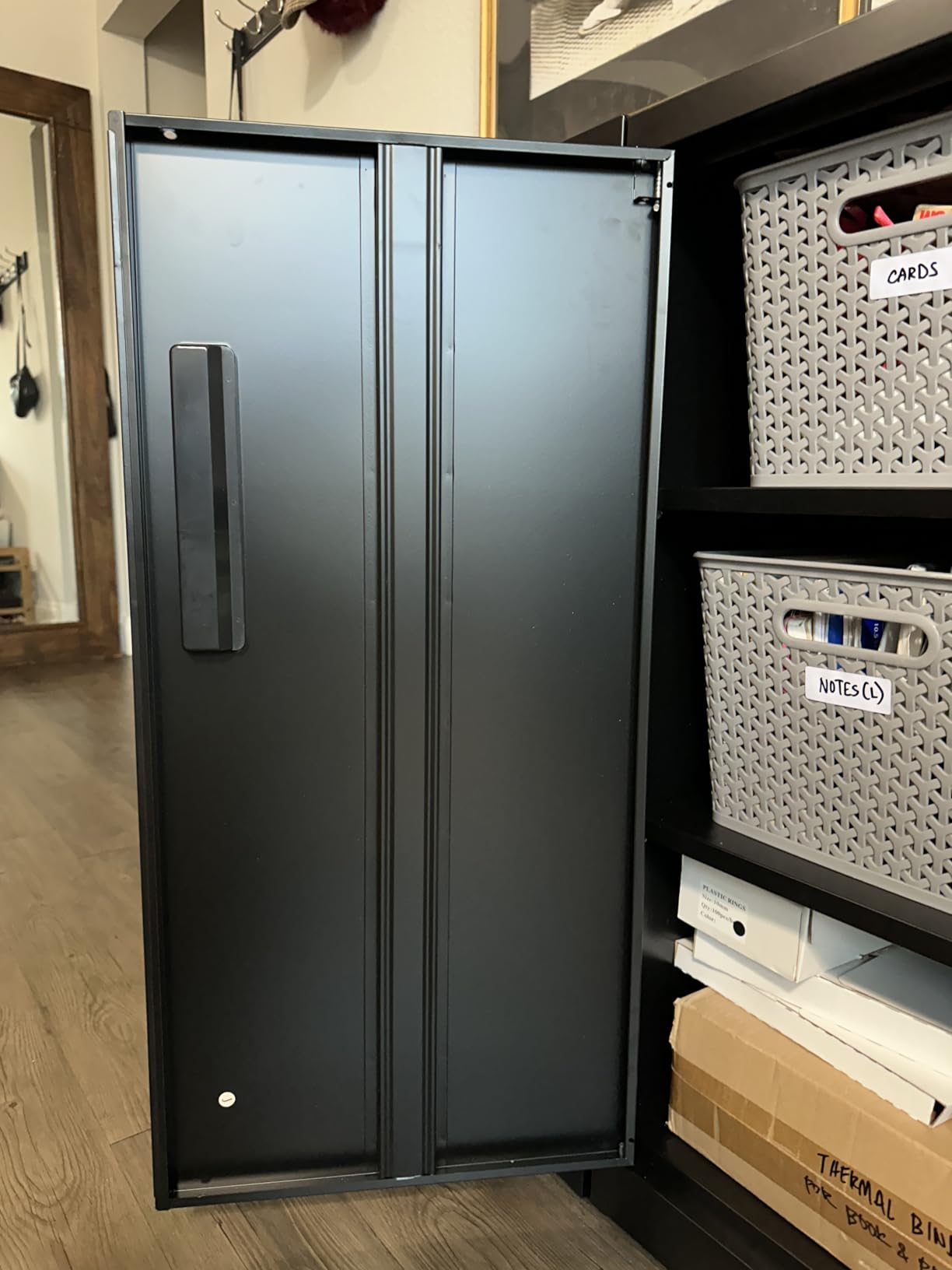 INTERGREAT Metal Storage Cabinet with Locking Doors, Lockable Steel Storage Cabinets with 2 Doors and Shelves, Black Metal Cabinets with Lock, Small Steel Cabinet for Office, Garage, Home, Shop customer photo 1