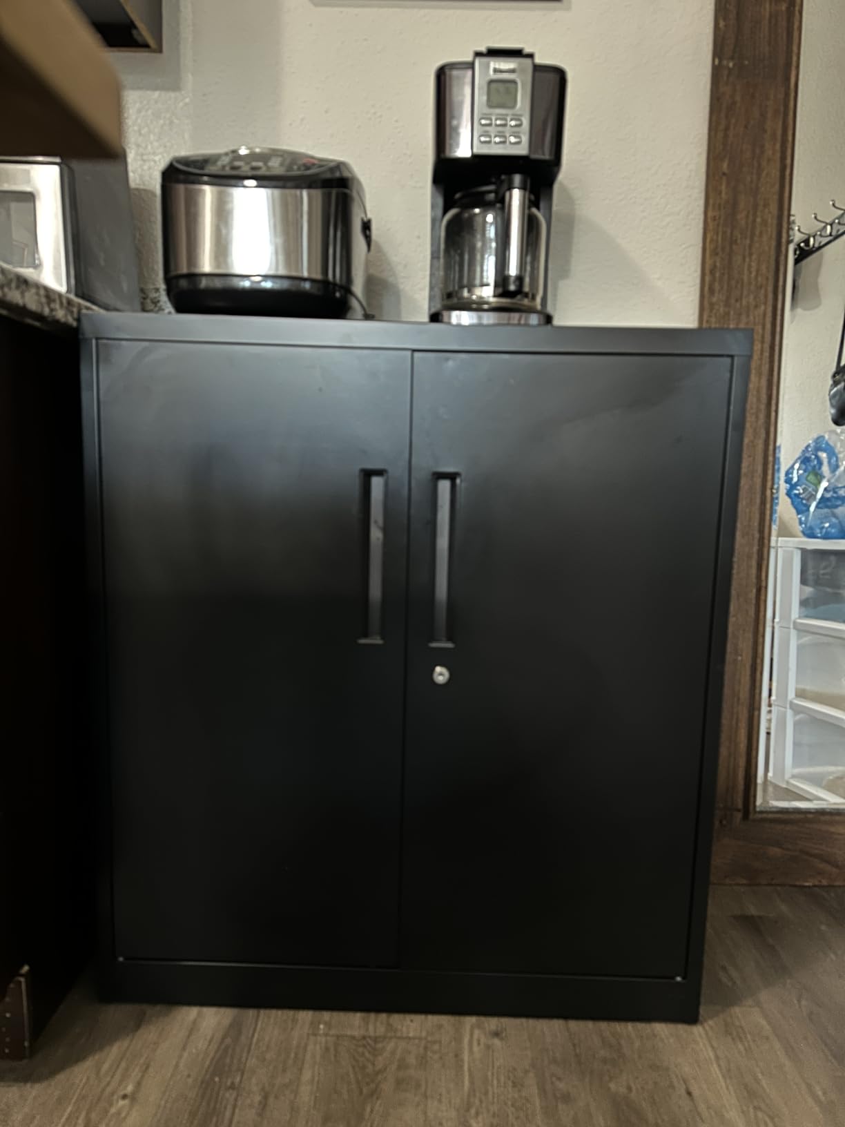 INTERGREAT Metal Storage Cabinet with Locking Doors, Lockable Steel Storage Cabinets with 2 Doors and Shelves, Black Metal Cabinets with Lock, Small Steel Cabinet for Office, Garage, Home, Shop customer photo 2