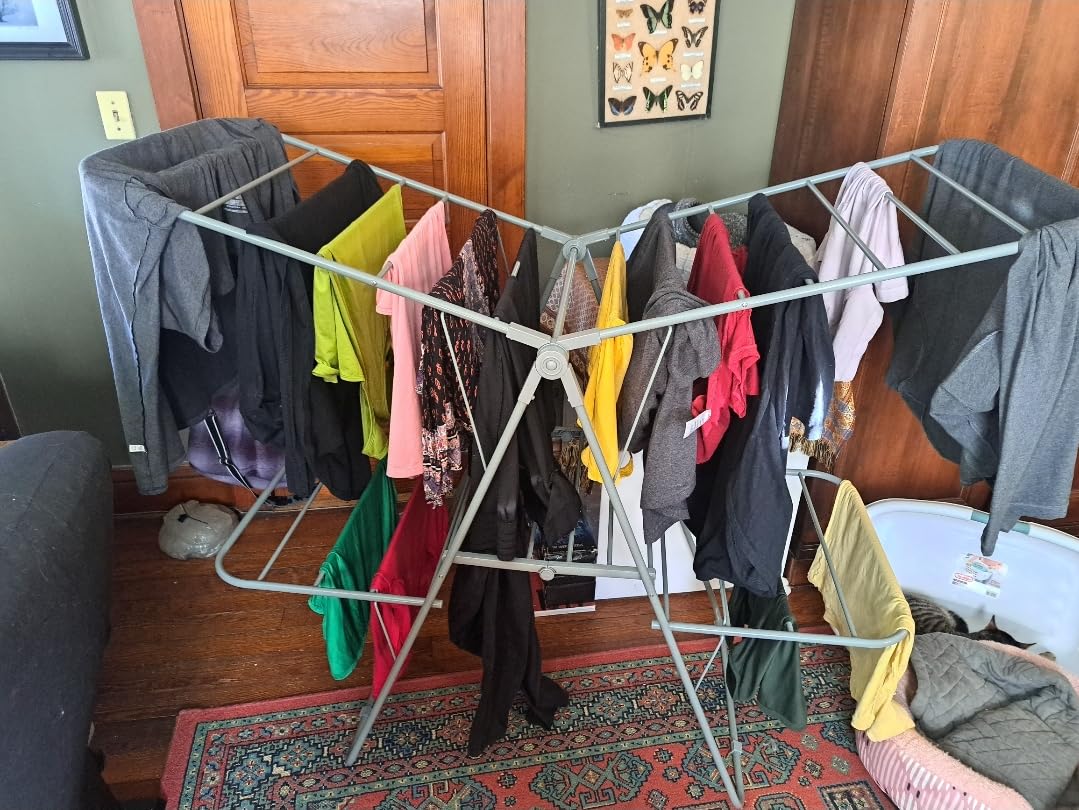 SONGMICS Clothes Drying Rack, Foldable 2-Level Stee Laundry Drying Rack customer photo 1