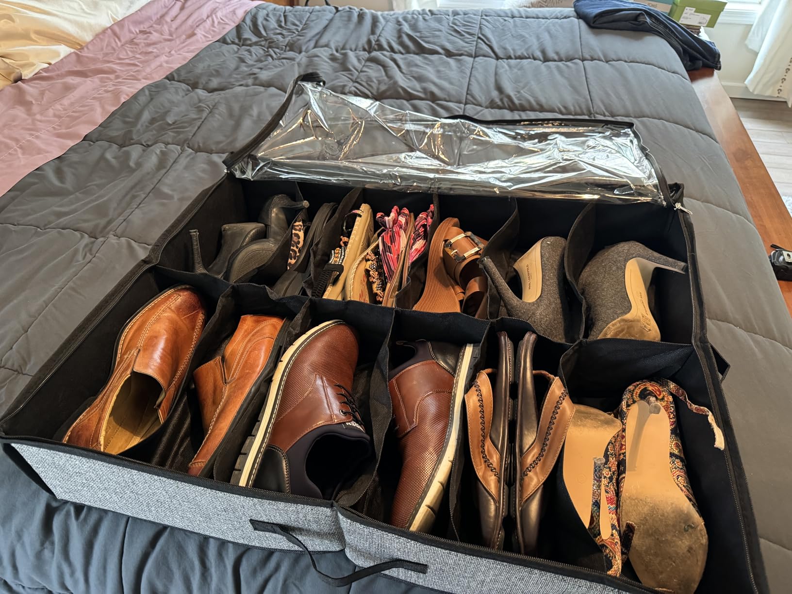 Onlyeasy Sturdy Under Bed Shoe Storage Organizer, Set of 2, Fit 12 to 24 Pairs, Underbed Shoes Closet Storage Solution with Clear Window, Breathable, L29.3 x W23.6 x H5.9, Linen-like Black, MXAUBSB2P customer photo 2