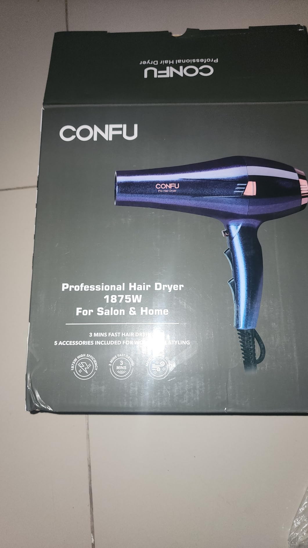 CONFU Hair Dryer Pro, Professional Ionic Salon Blow Dryer with Diffuser for Women and Men, 5X Fast Drying, Powerful and Quiet Hair Blow Dryer for Fast & Easy Styling (1875 Watts) customer photo 1