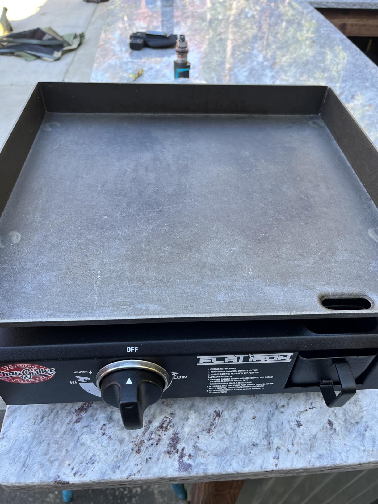 Char-Griller® Flat Iron 1-Burner Portable Propane Gas Flat-Top Griddle with Steel Griddle Top, Includes Electronic Ignition, 265 Cooking Square Inches in Black, Model E8217 customer photo 1