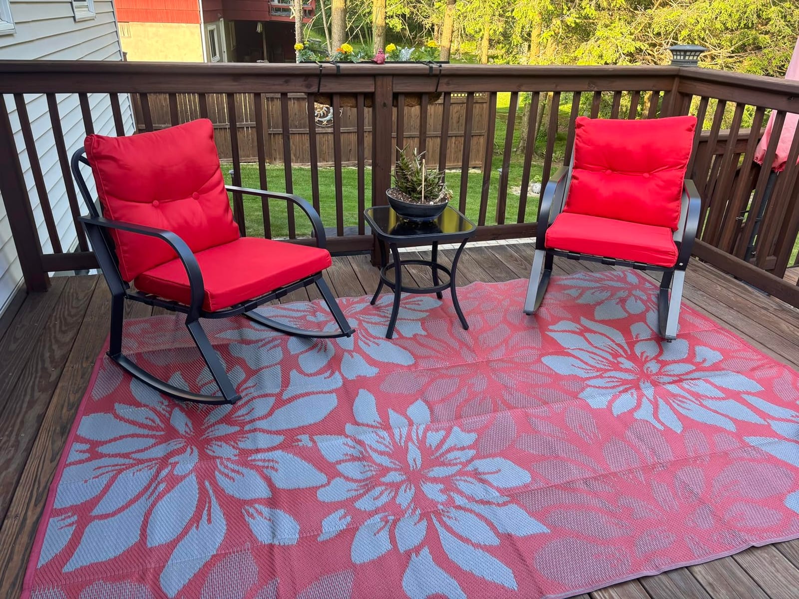 SOLAURA 3-Piece Outdoor Rocking Chairs Bistro Set, Black Iron Patio Furniture with Gray Thickened Cushion & Glass-Top Coffee Table customer photo 1