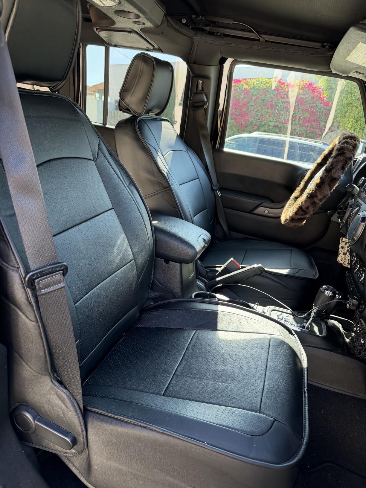OASIS AUTO Custom Fit Seat Covers Compatible with Jeep Wrangler JK 2-Door (2013-2017) - Waterproof Faux Leather Protector, SUV Interior Accessories (Black) customer photo 1