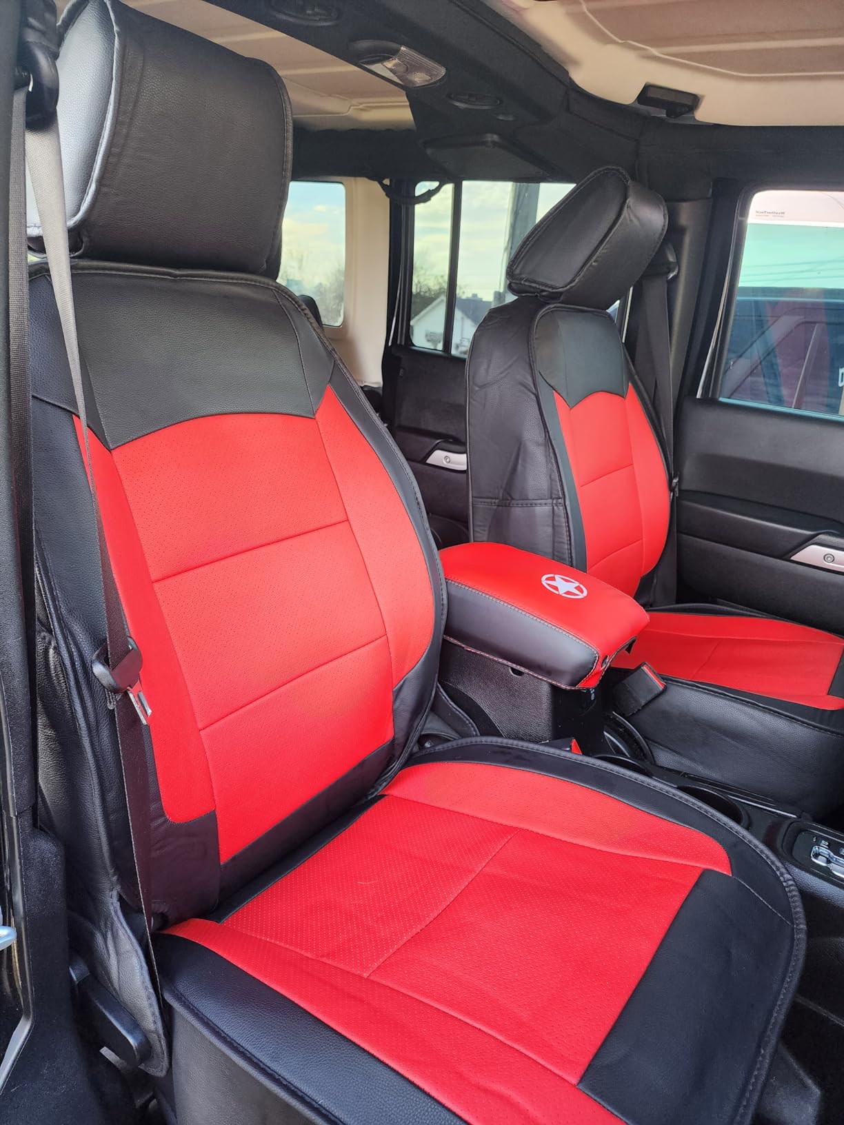 OASIS AUTO Custom Fit Seat Covers Compatible with Jeep Wrangler JK 2-Door (2013-2017) - Waterproof Faux Leather Protector, SUV Interior Accessories (Black) customer photo 2