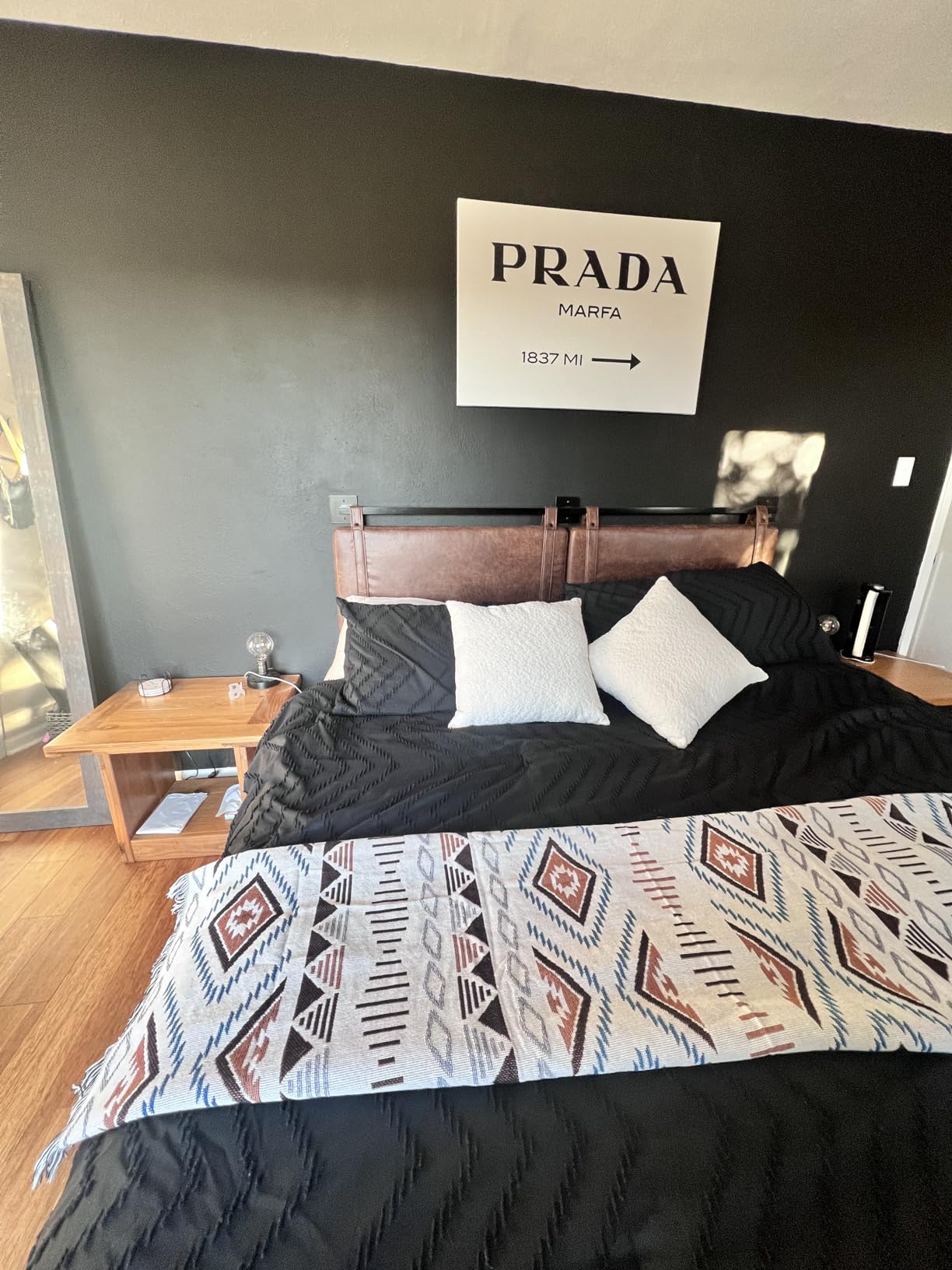 Nathan James Harlow Modern Wall Mount Hanging Headboard, Queen, Brown Faux Leather customer photo 1