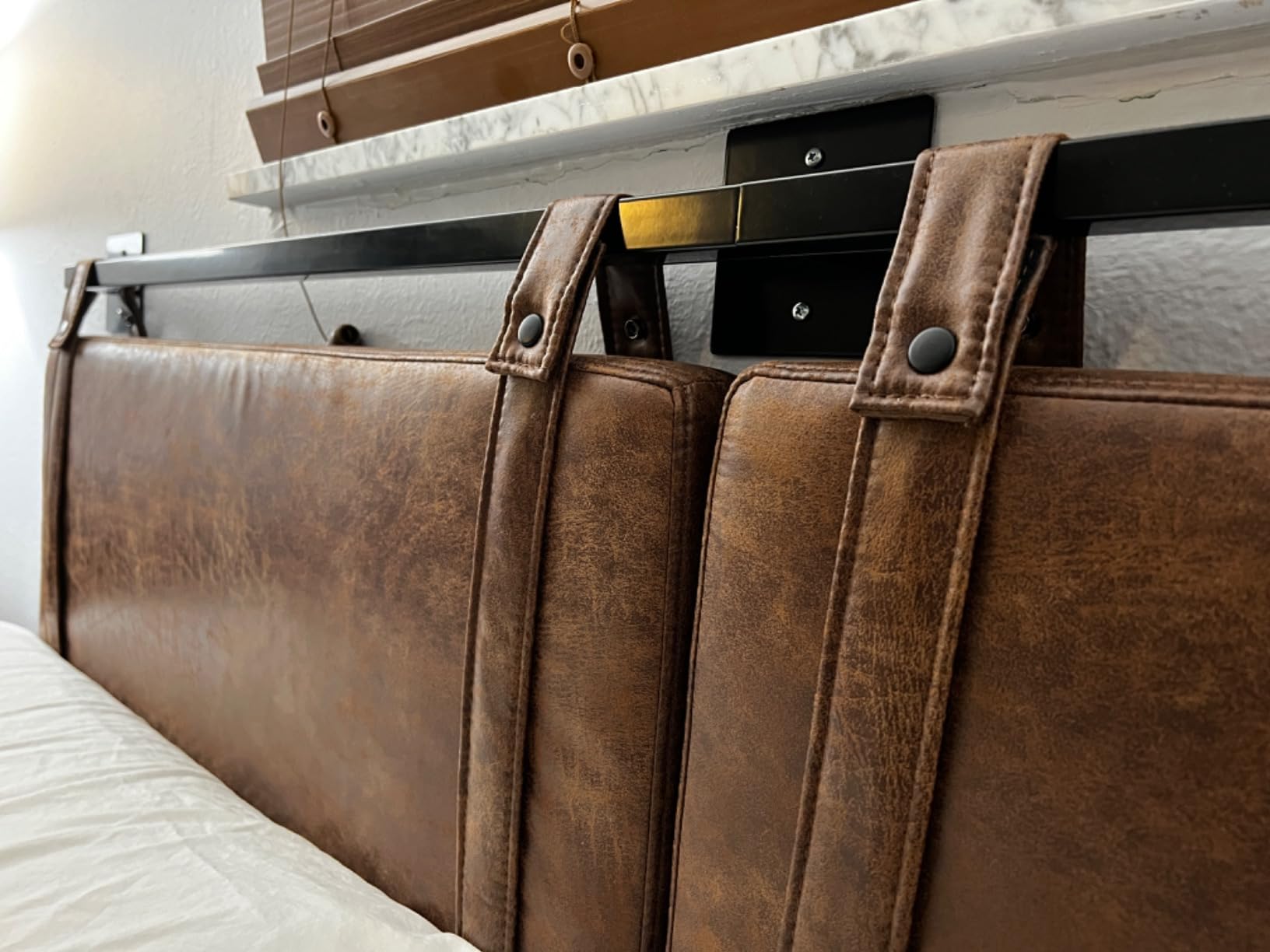 Nathan James Harlow Modern Wall Mount Hanging Headboard, Queen, Brown Faux Leather customer photo 2