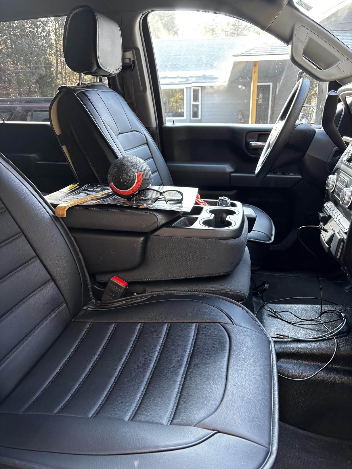 LUCKYMAN CLUB 2 Front Silverado Seat Covers Fit for 2007-2023 2024 2025 Chevy Silverado Sierra 1500 2500 3500 with Water Proof Faux Leather (Black 2 PCS) customer photo 1