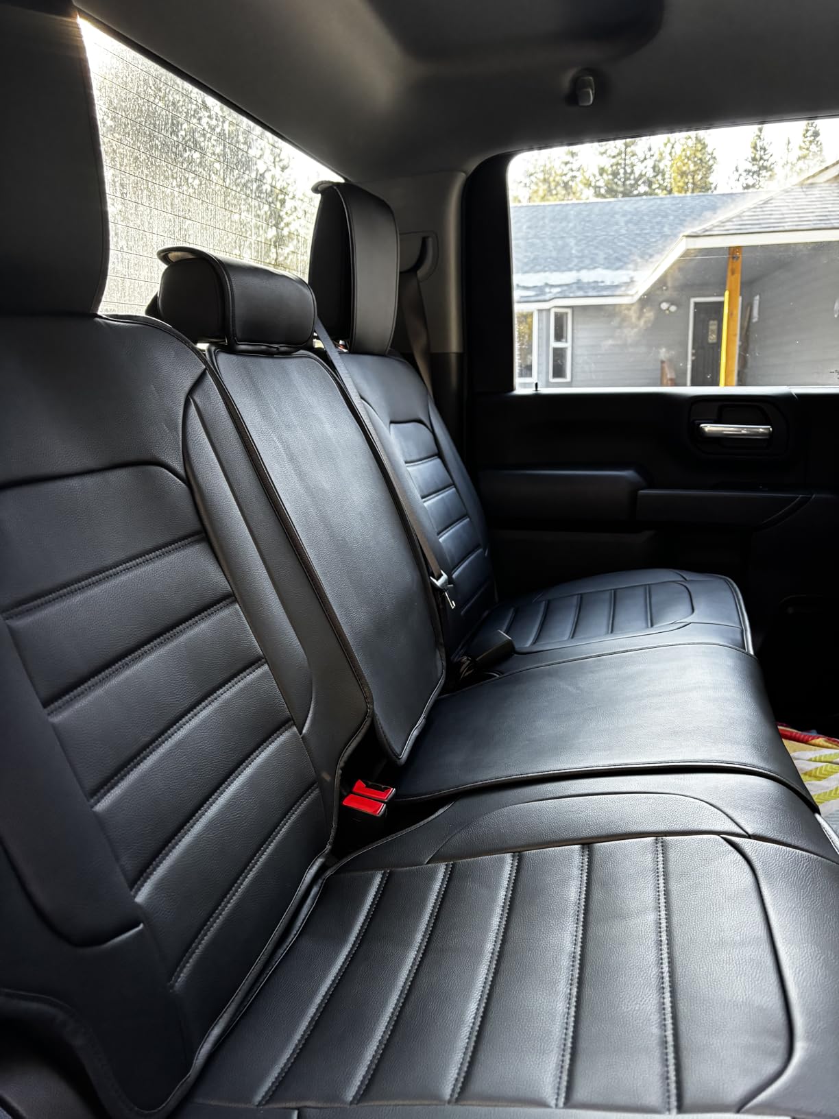 LUCKYMAN CLUB 2 Front Silverado Seat Covers Fit for 2007-2023 2024 2025 Chevy Silverado Sierra 1500 2500 3500 with Water Proof Faux Leather (Black 2 PCS) customer photo 2