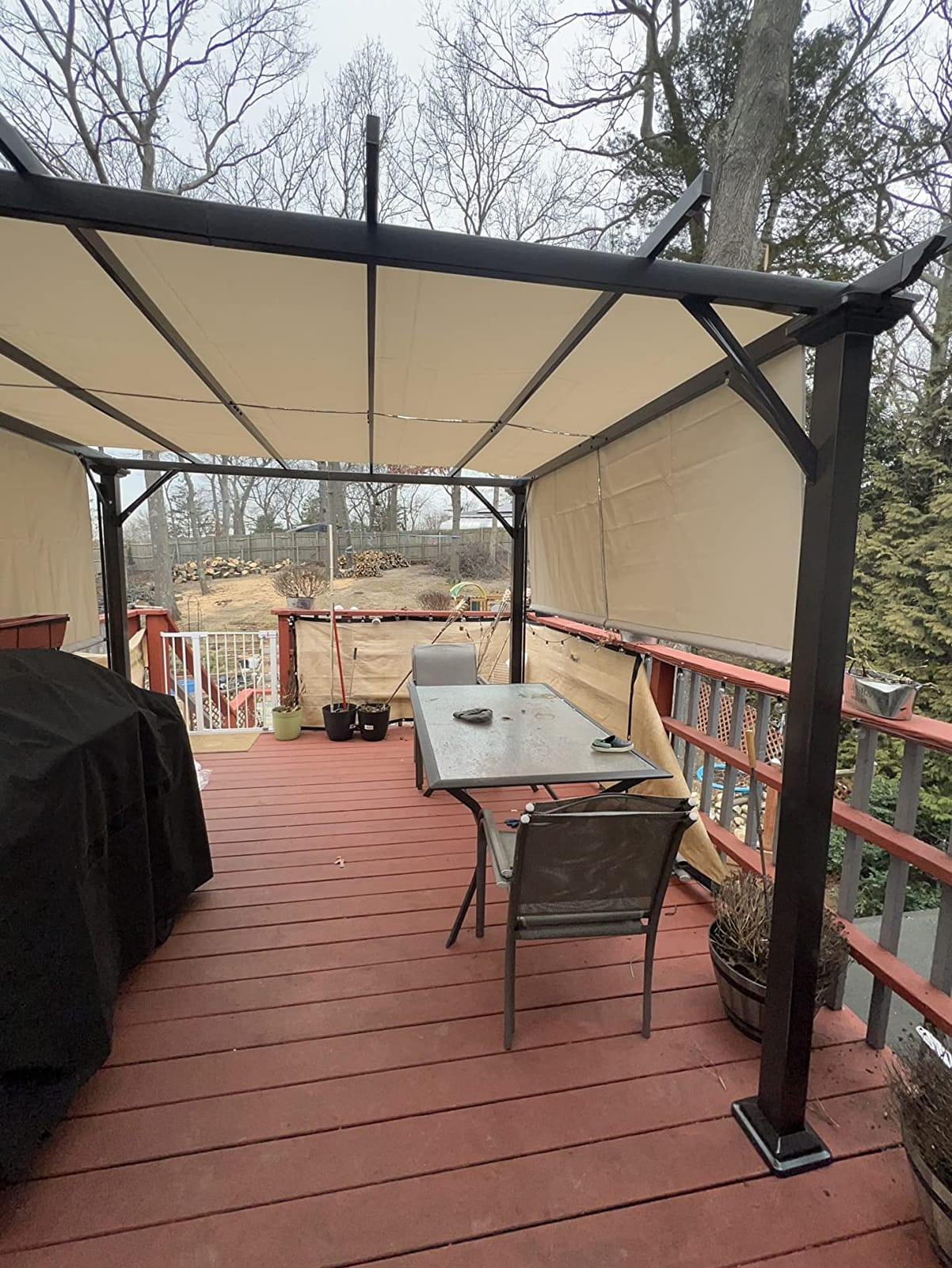 Tangkula 10x10FT Outdoor Patio Shade Structure, Steel Pergola with Retractable Canopy Shades, Rustproof Metal for Patio, Backyard, Garden (Beige) customer photo 2