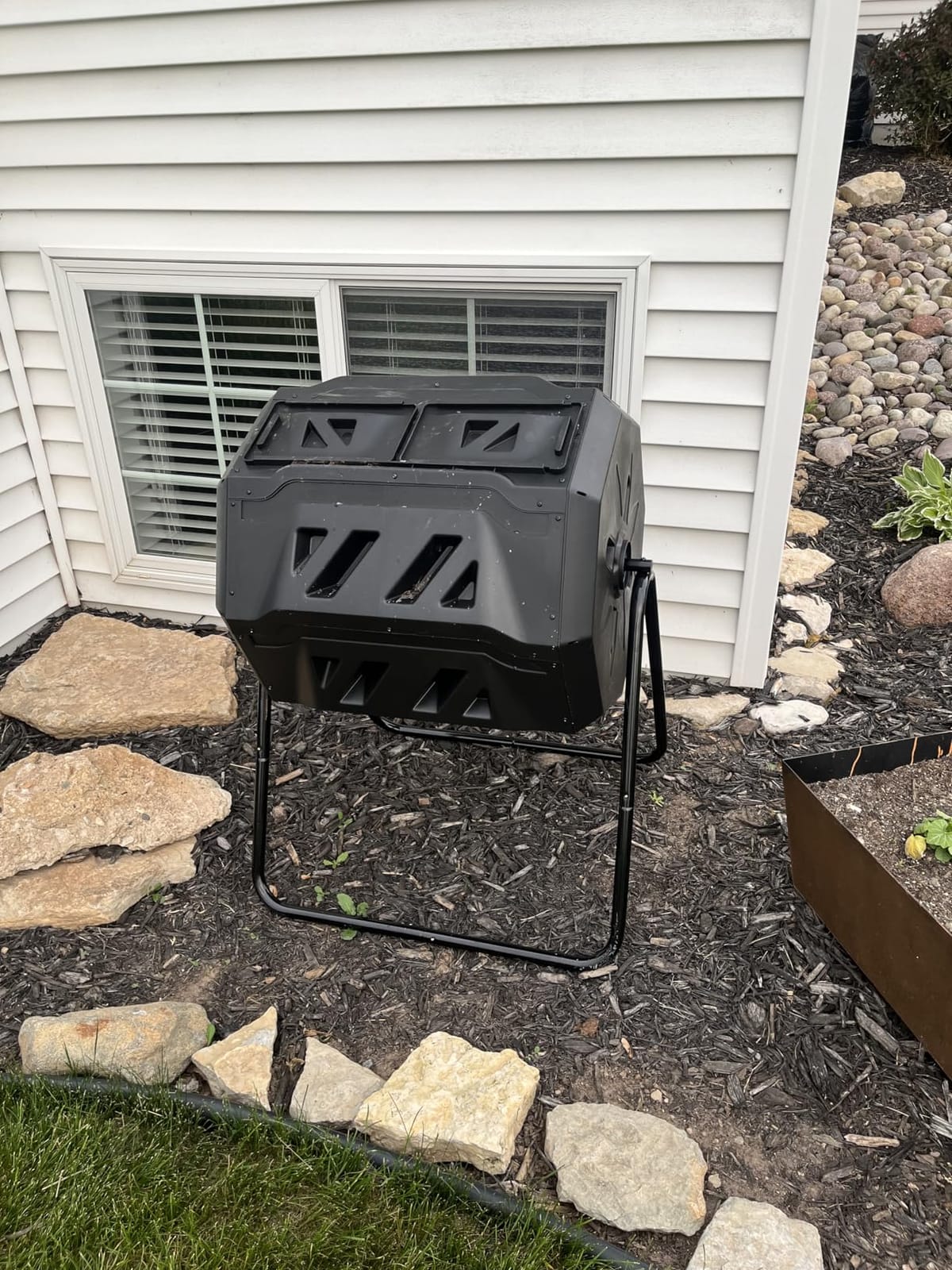 F2C Compost Bin Outdoor 43 Gallon Garden Dual Chamber Composter Bin - Bundled with Pearson's Gardening Gloves, BPA Free, Heavy-Duty Steel Frame, Rotating Tumbler with Sliding Doors -Black customer photo 2