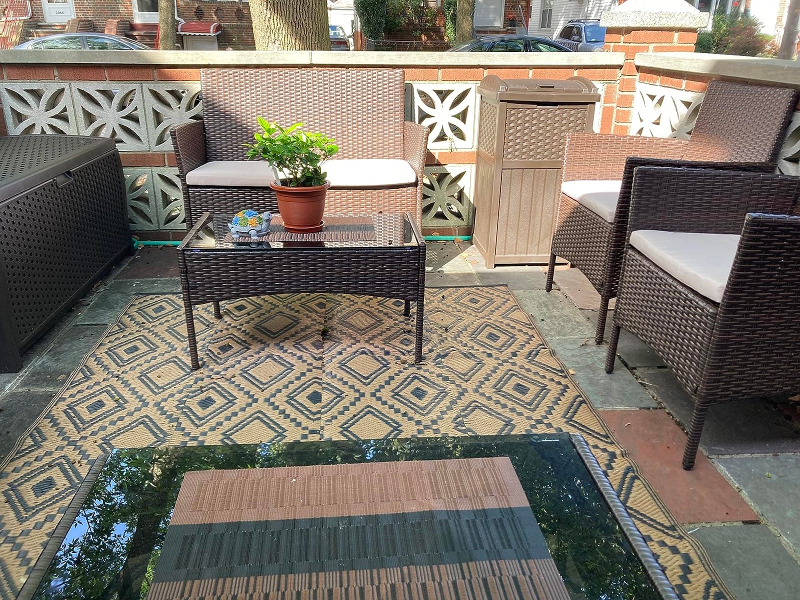 Greesum Patio Furniture 4 Pieces Conversation Sets,Brown and Beige customer photo 2