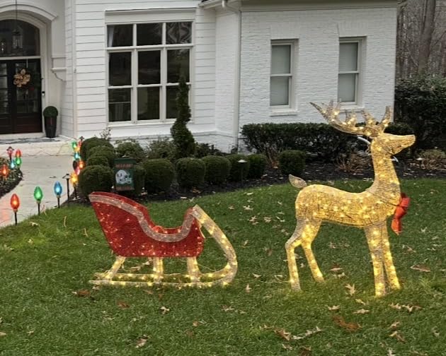 Best Choice Products Lighted Christmas 4ft Reindeer & Sleigh Holiday Outdoor Yard Decoration Set w/ 205 LED Lights, Stakes, Zip Ties - Gold customer photo 2