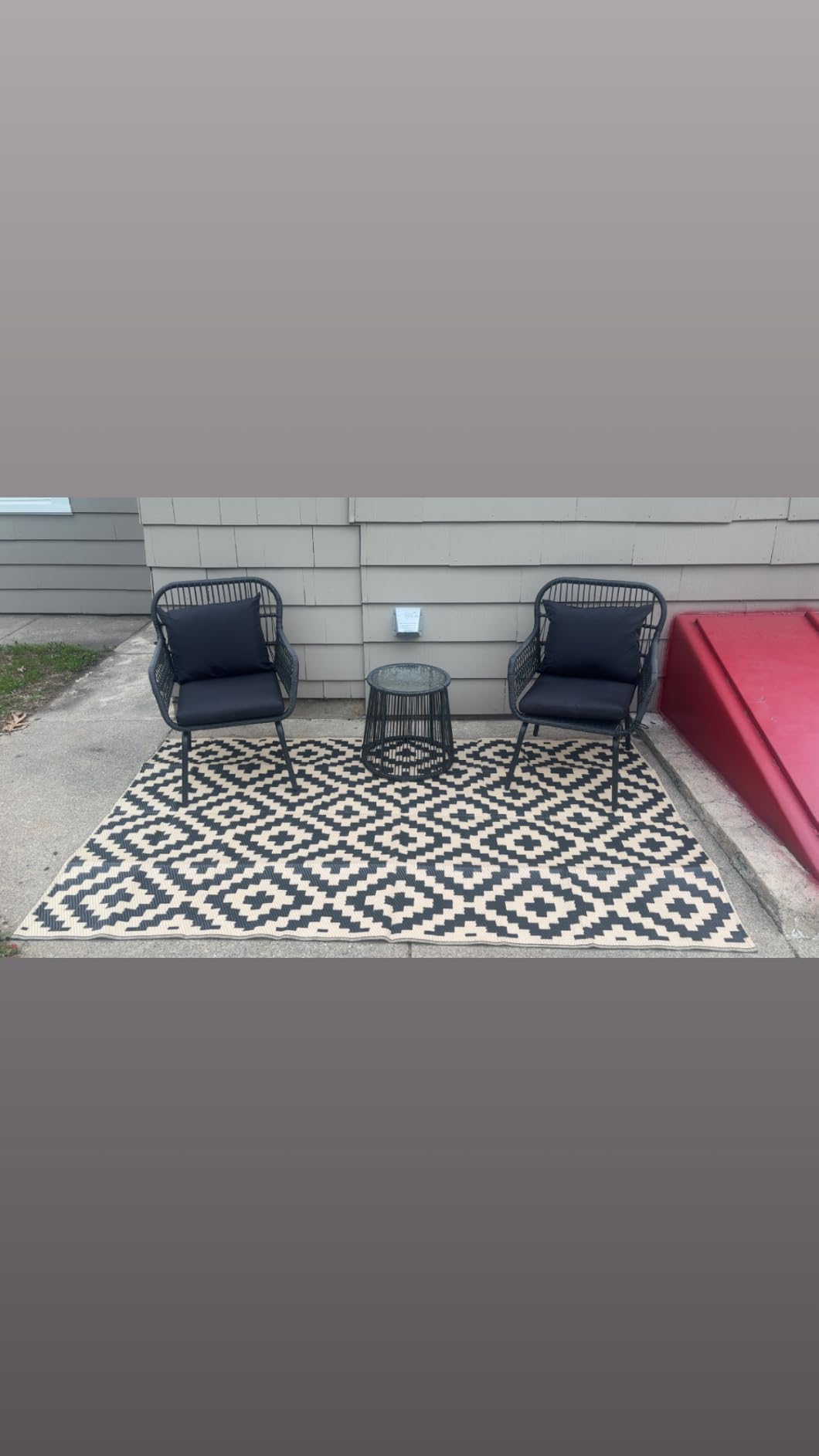 SAND MINE Waterproof Outdoor Rug 5x8 ft, Plastic Reversible Rug, Modern Area Rug, Large Floor Mat for Outdoors, RV, Patio, Backyard, Deck, Picnic, Beach, Camping, Black Grey Lattice customer photo 2
