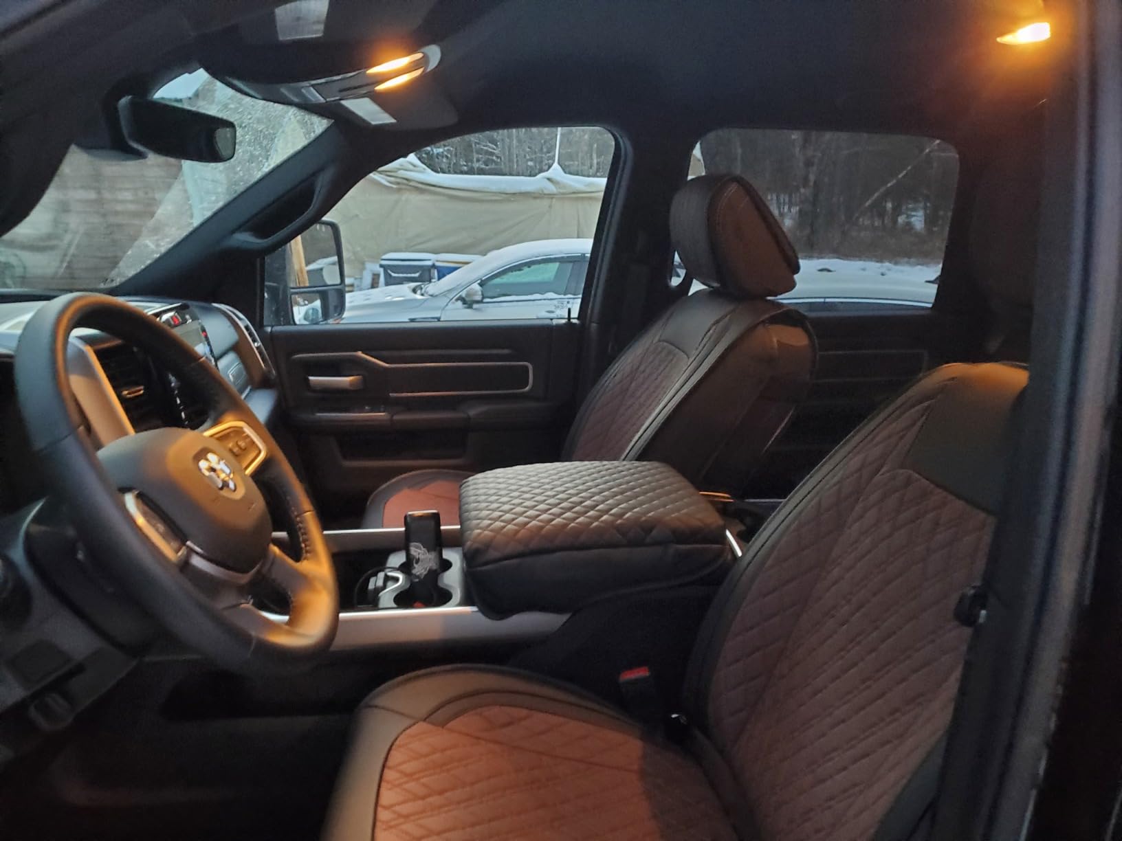 YIERTAI Car Seat Covers for Dodge Ram Fit 2009-2026 1500 2010-2026 2500 3500 Classic Bighorn Longhorn Laramie Tradesman Truck Brown Full Set customer photo 1