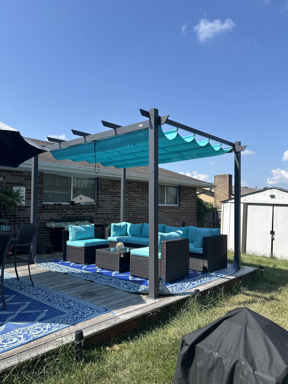 PURPLE LEAF Outdoor Retractable Pergola 10' X 12' Canopy Aluminum, Beige customer photo 2