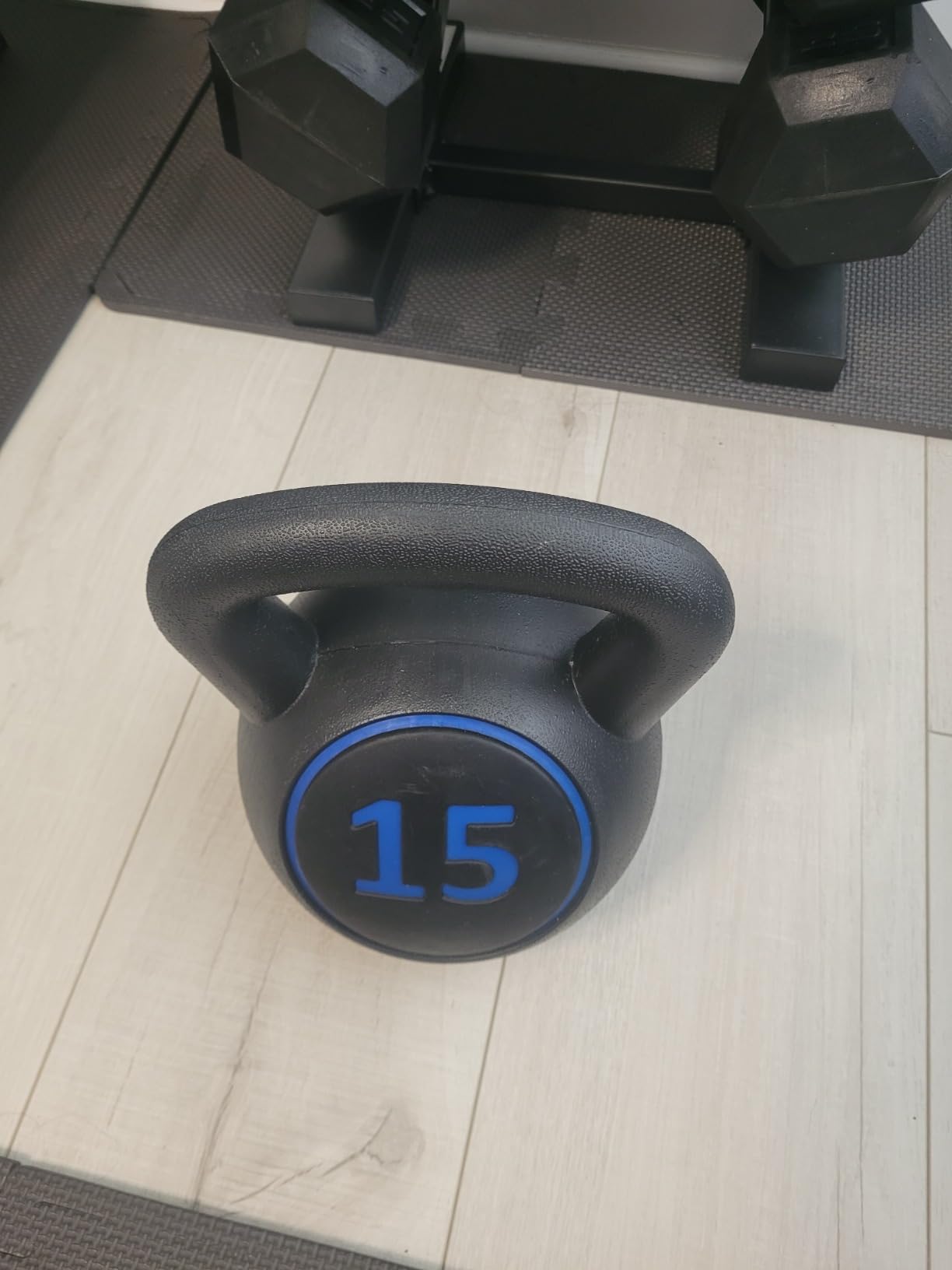 F2C 3-Piece Kettlebell Set with Storage Rack 5lb, 10lb, 15lb Weights HDPE Coated Concrete Kettlebells Core Training for Home Gym Exercise Fitness customer photo 2