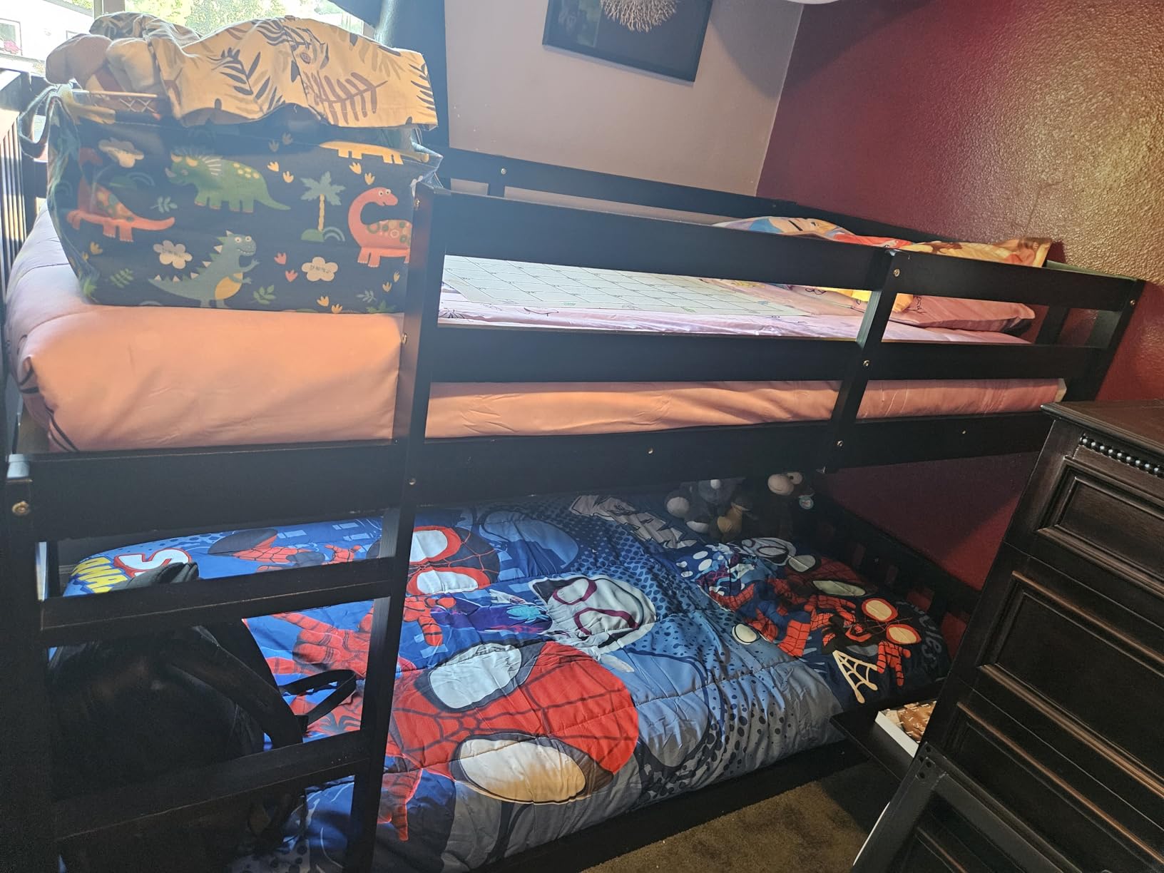 JOYMOR Solid Wood Low Twin Over Twin Bunk Bed for Kids/Junior, Bunk Bed Frame with Guardrails & Ladder for Boys Girls, No Box Spring Needed (White) customer photo 2