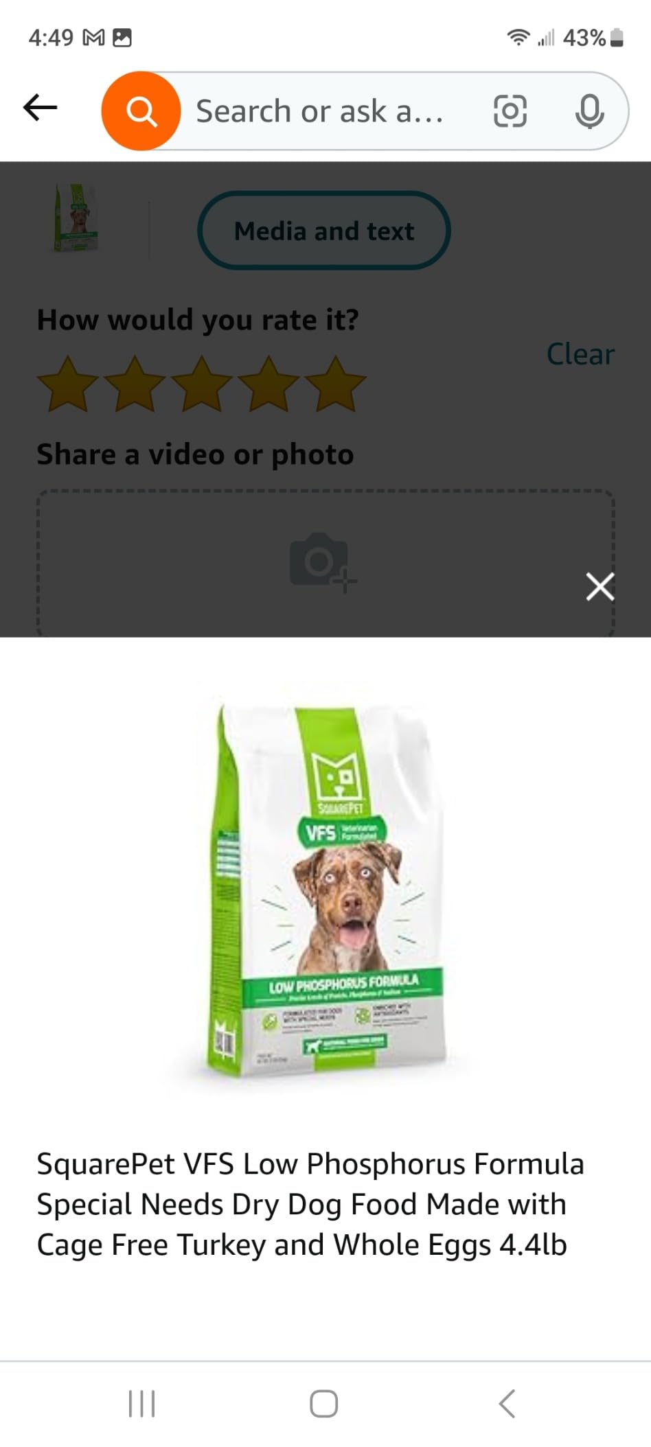 SquarePet VFS Low Phosphorus Formula Special Needs Dry Dog Food Made with Cage Free Turkey and Whole Eggs 4.4lb customer photo 2