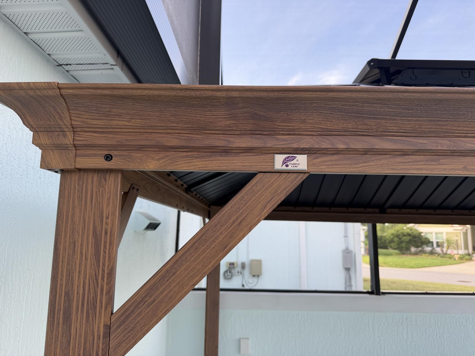 PURPLE LEAF Hardtop Gazebo 10' x 12' with Drainage System, Wood Grain Frame customer photo 1