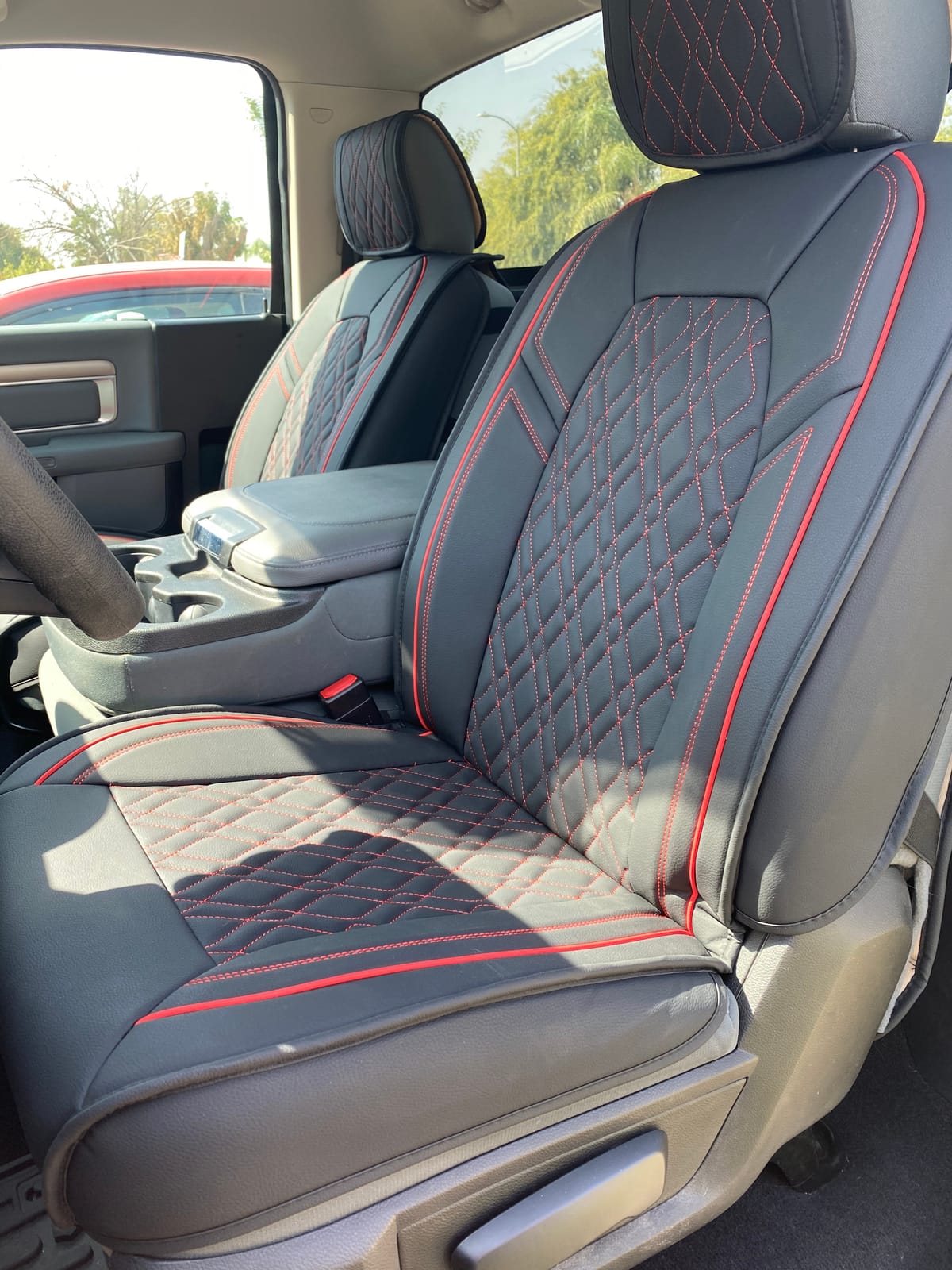 Aierxuan Car Seat Covers for Dodge Ram with Waterproof Leather (Black-Red) customer photo 1