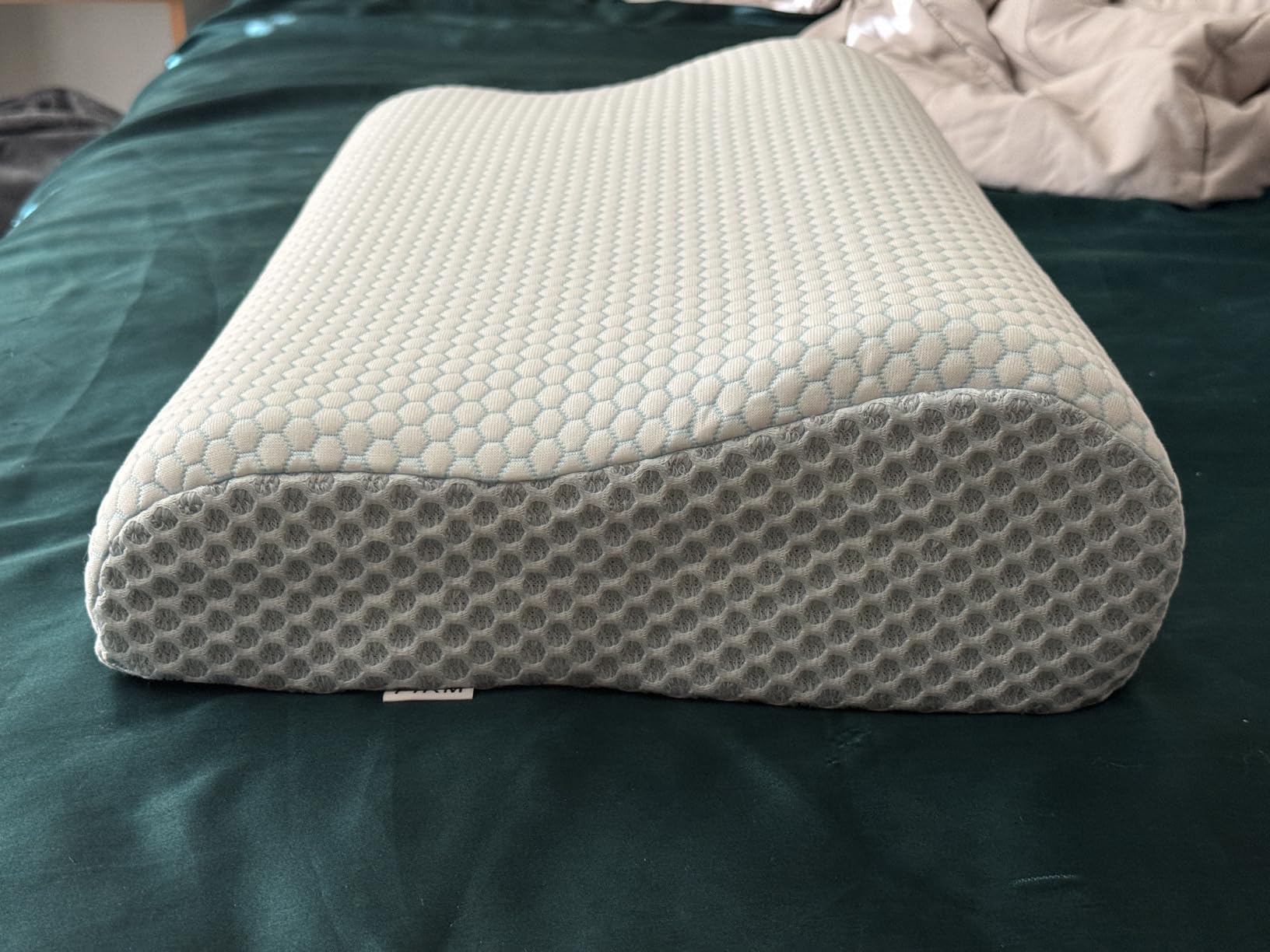 Anvo Memory Foam Pillow, Neck Contour Cervical Orthopedic Bed Pillow for Sleeping Side Back Stomach Sleeper, Ergonomic Design for Neck and Shoulder Pain Relief, Blue White, Firm customer photo 2